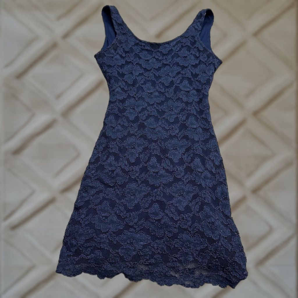 Vintage Rampage Dress Womens Lace Bodycon Vintage 11 Blue Sleeveless Nylon Scoop Neck Zipper Knee Length Lined Pattern Solid Size L / US 10 / IT 46 - 1 Thumbnail