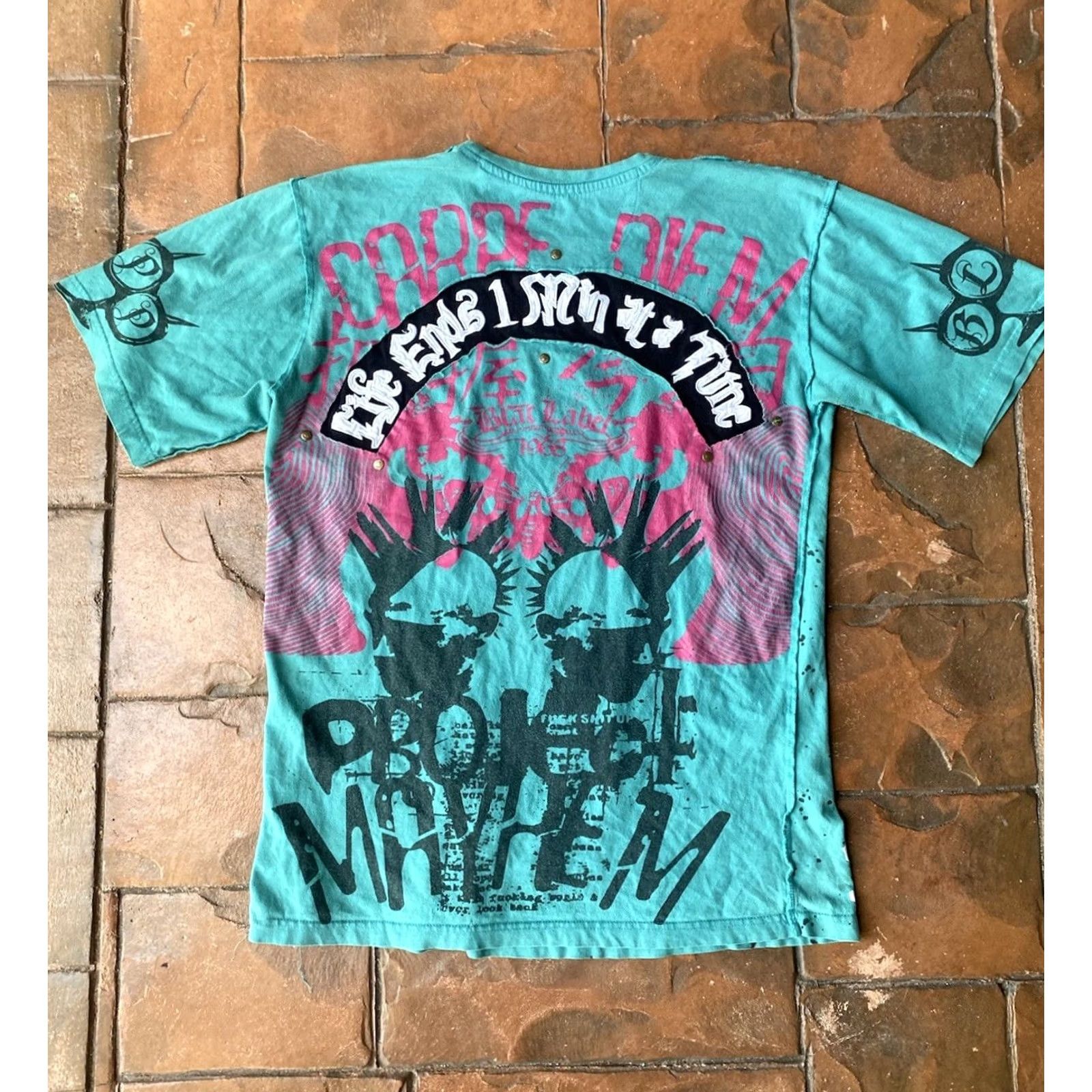 Affliction VINTAGE Blac Label Cyber Affliction T-Shirt Large Graphic Print Crew Neck Short Sleeve Men Blue Cotton 2000s Grunge Size US L / EU 52-54 / 3 - 3 Thumbnail