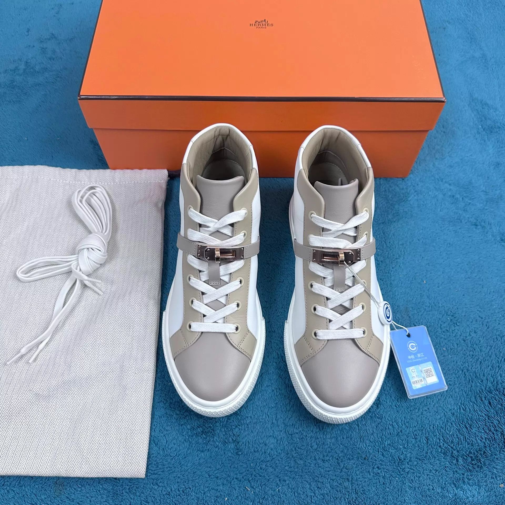 Hermes Hermès Daydream Leather High-Top Sneaker White & Brown Size US 7.5 / IT 37.5 - 1 Thumbnail