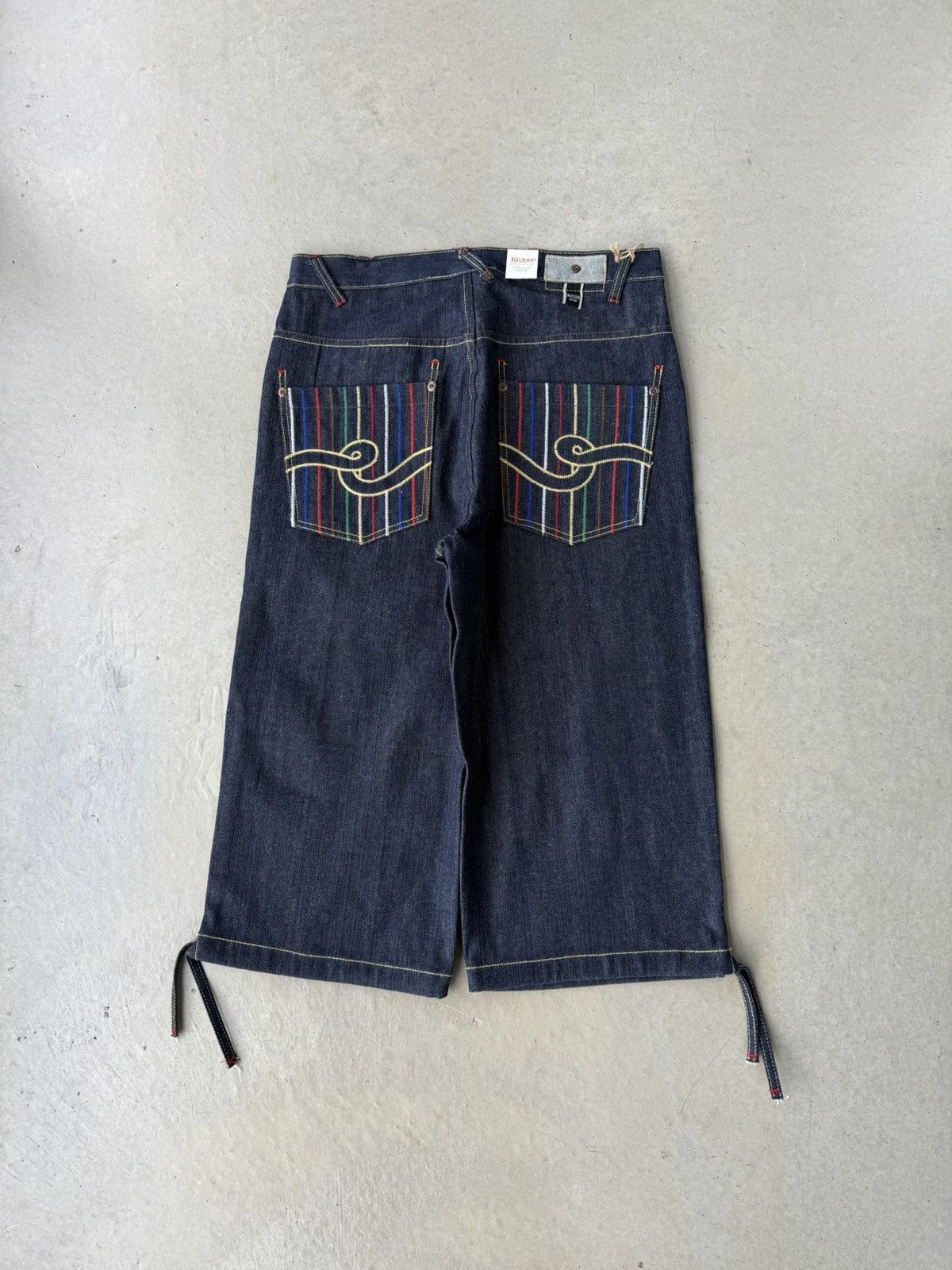Japanese Brand × Vintage Vintage Y2K Russo Embroidered Dark Wash Denim Baggy Capris Size US 34 / EU 50 - 1 Thumbnail