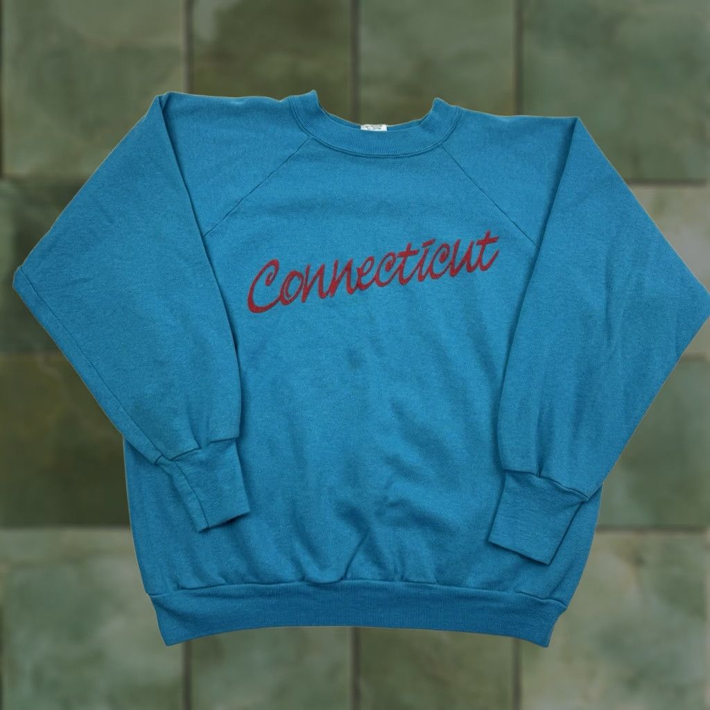 Vintage VINTAGE Connecticut Sweatshirt Adult Large Crewneck 1980s Pullover America USA Signal Blue Cotton Polyester Mens Size US L / EU 52-54 / 3 - 1 Thumbnail