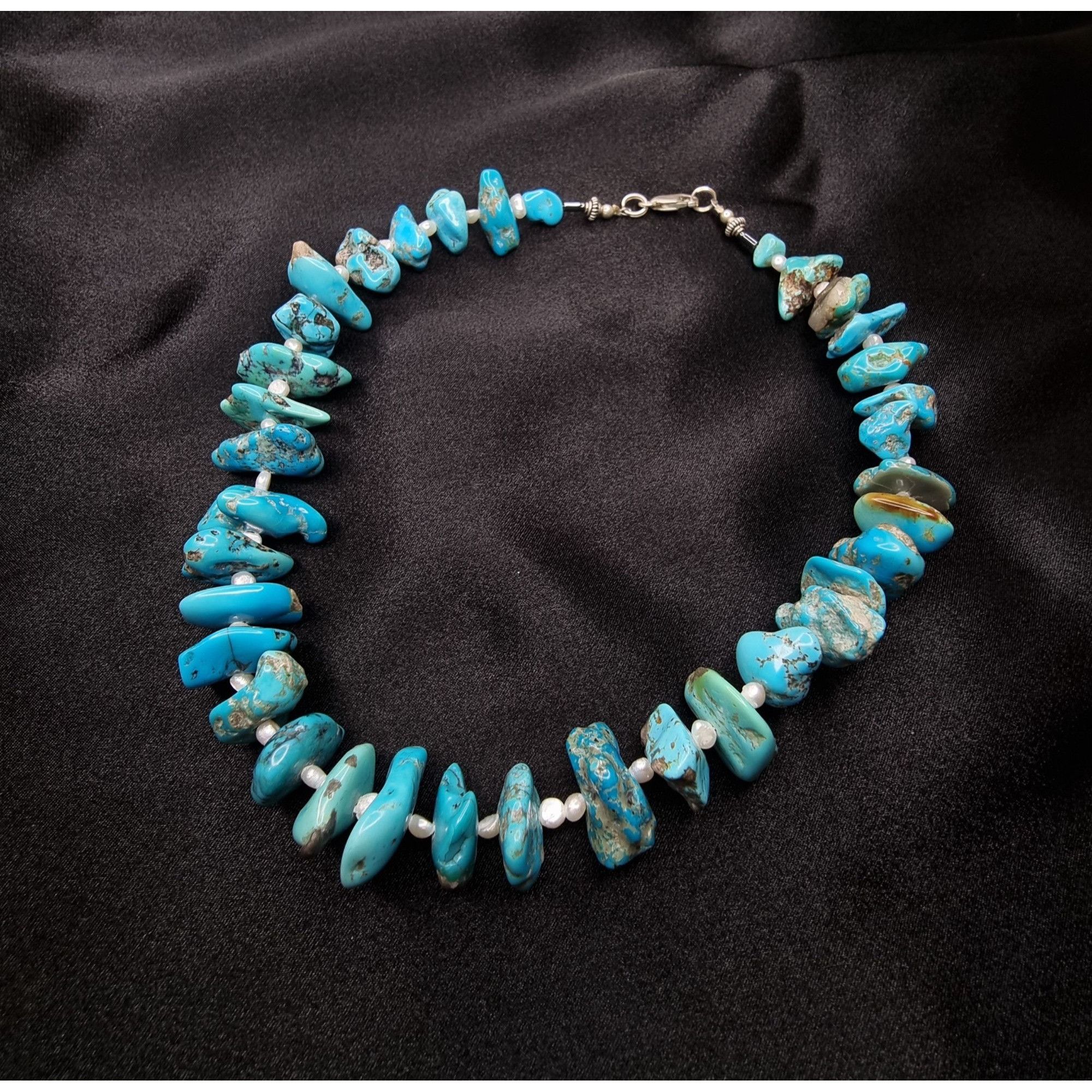 Vintage Genuine Real Turquoise & Freshwater Pearl Necklace W