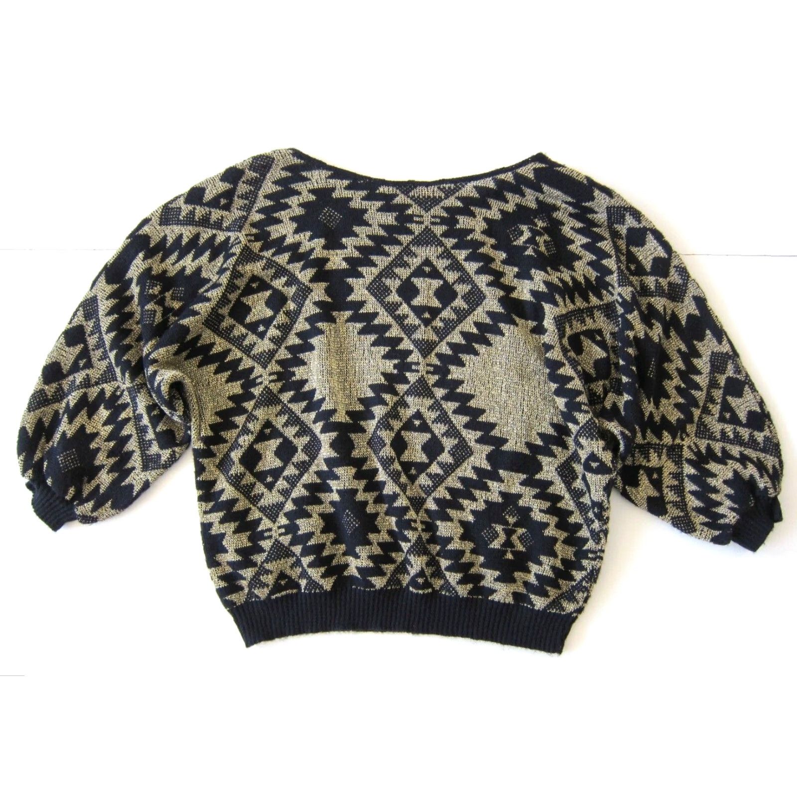 Vintage VINTAGE Cristina's Gold Metallic Black Retro Geometric 3/4 Sleeve Sweater M Womens Size M / US 6-8 / IT 42-44 - 2 Thumbnail