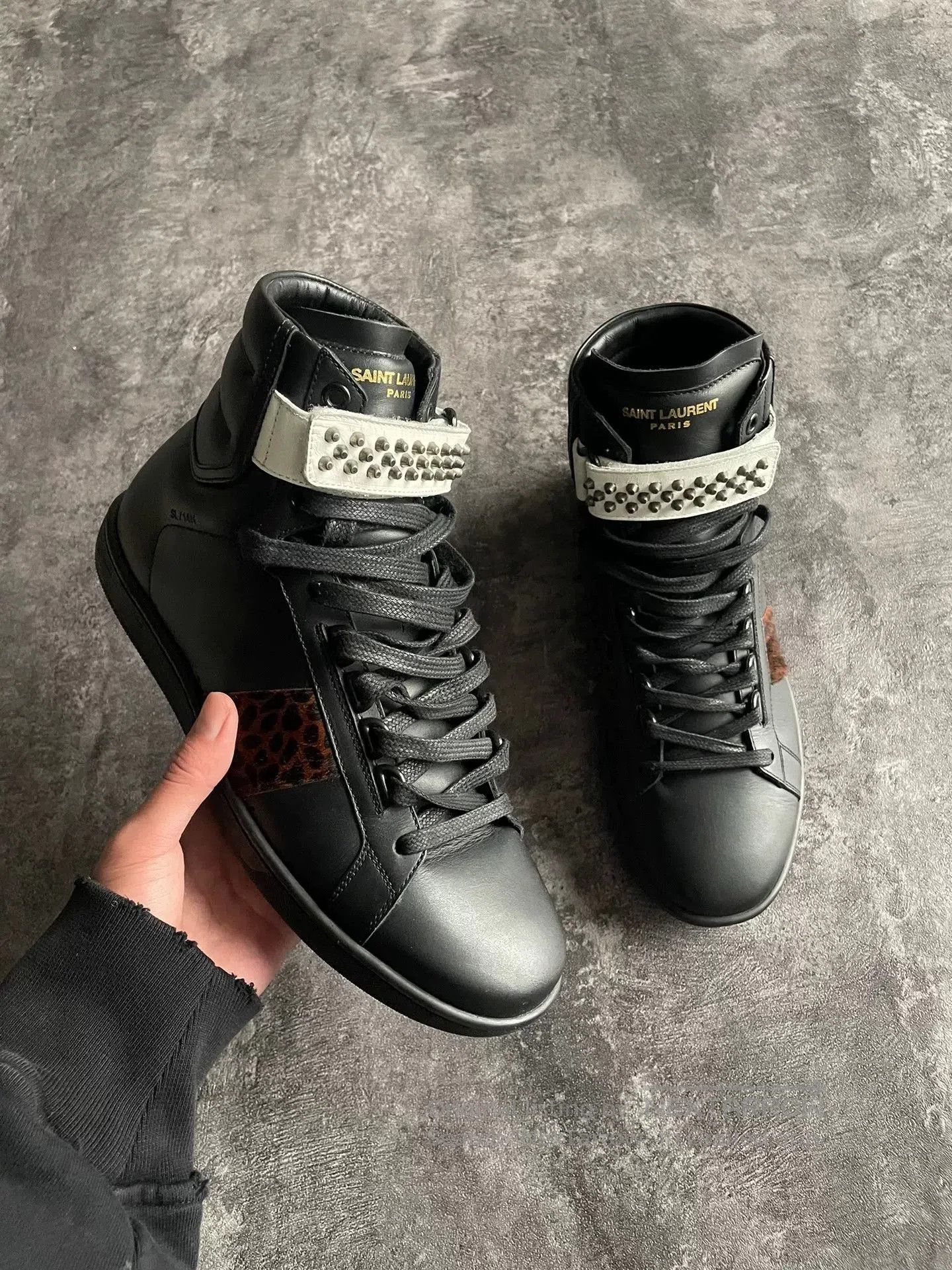 Saint Laurent Paris Saint Laurent Black and Leopard High. Size US 8.5 / EU 41-42 - 2 Thumbnail