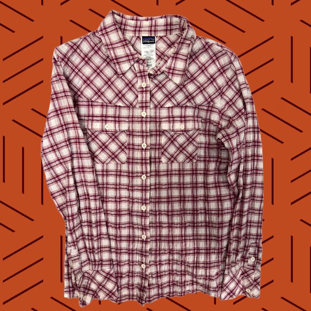 Patagonia VINTAGE Patagonia Women's Button-Down Shirt Burgundy Plaid - 4, 90% Organic Cotton, 9% Polyester, 1% Spandex, Collared, Pockets, Long Sleeve, NS Size S / US 4 / IT 40 - 1 Thumbnail