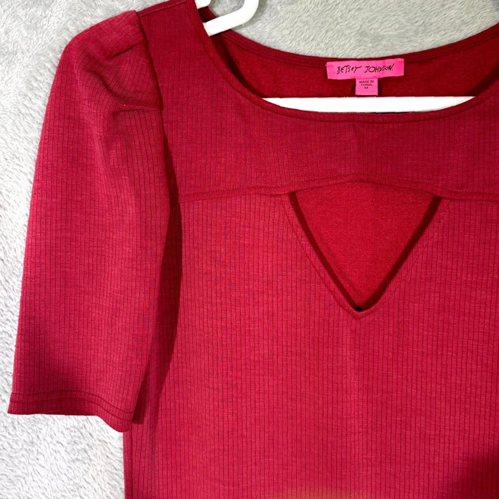 Betsey Johnson Betsey Johnson Bodycon Dress Womens Medium Maroon Ribbed Short Sleeve Pullover Knit Casual Party/Cocktail Size 32" / US 10 / IT 46 - 4 Thumbnail