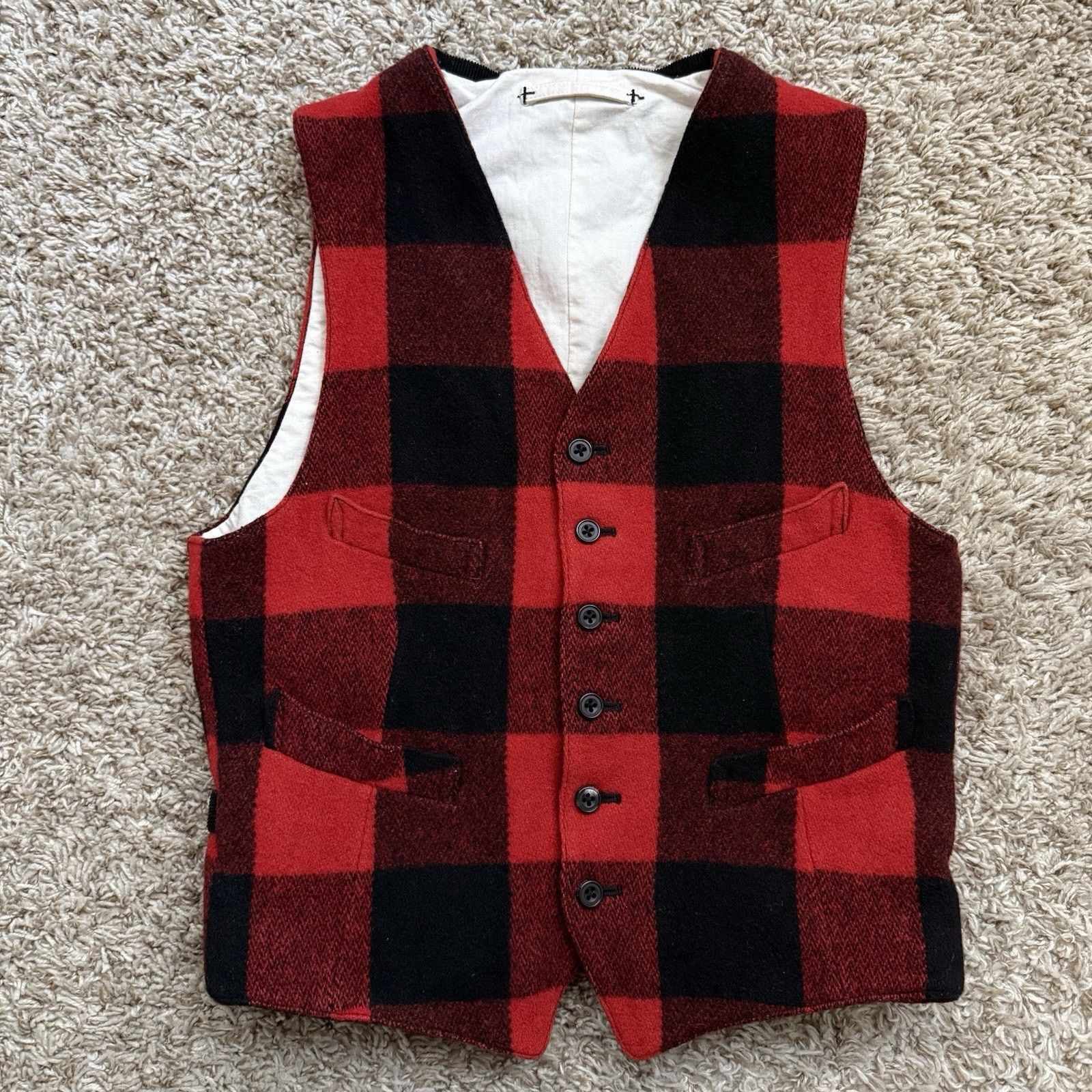 Beams Japan × Beams Plus Vintage Beams Plus Japan Buffalo Plaid Red Wool Vest Jacket Size L / US 10 / IT 46 - 1 Thumbnail
