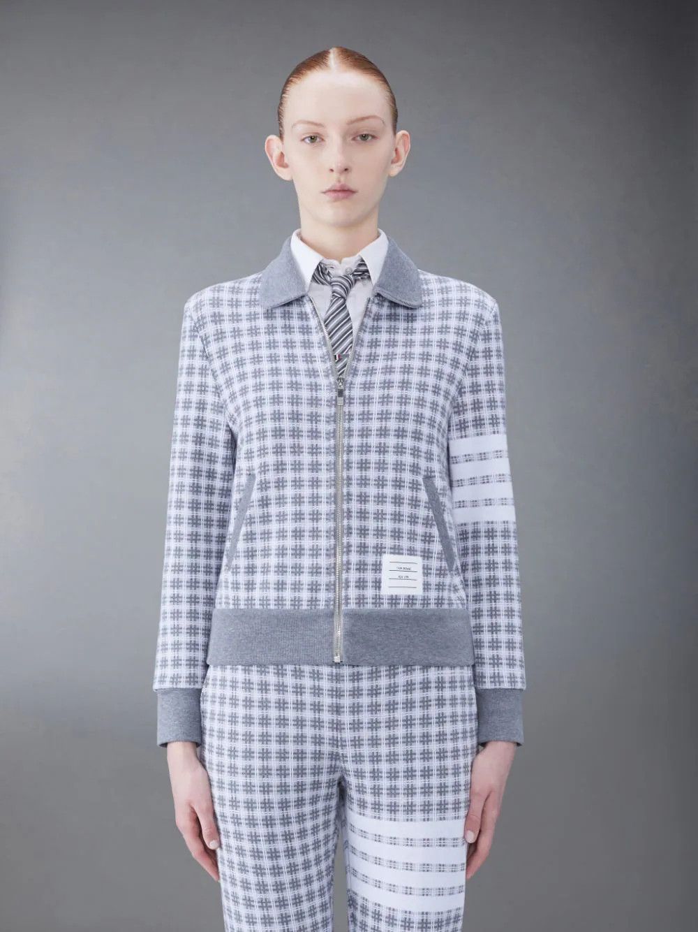 Thom Browne o1s22i1n0924 4-Bar Sweatshirt Check Knit in Grey Size S / US 4 / IT 40 - 1 Thumbnail