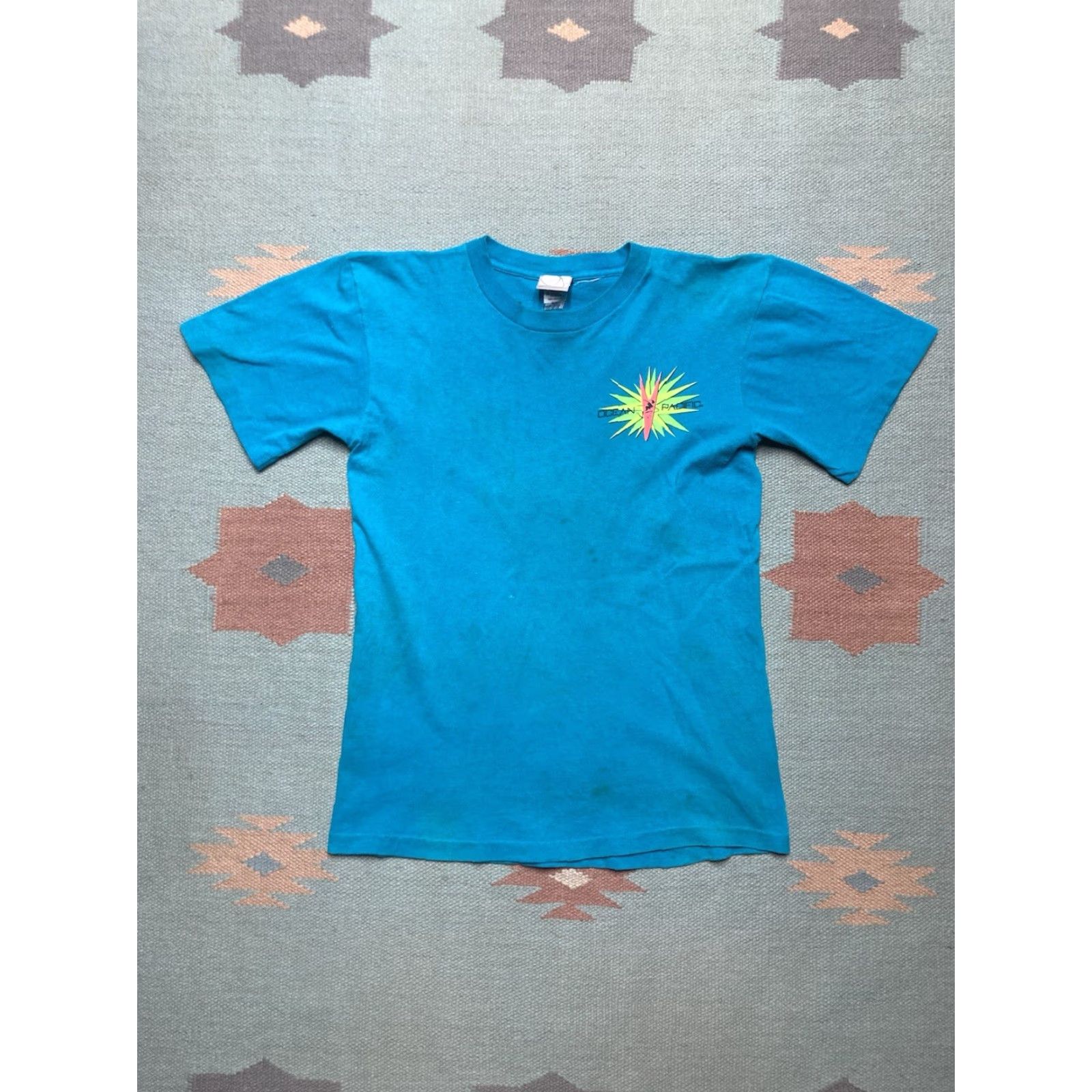 Ocean Pacific VINTAGE Ocean Pacific 90s T-Shirt Mens Graphic Surf Skate OP Single Stitch Teal Small Size US S / EU 44-46 / 1 - 5 Thumbnail