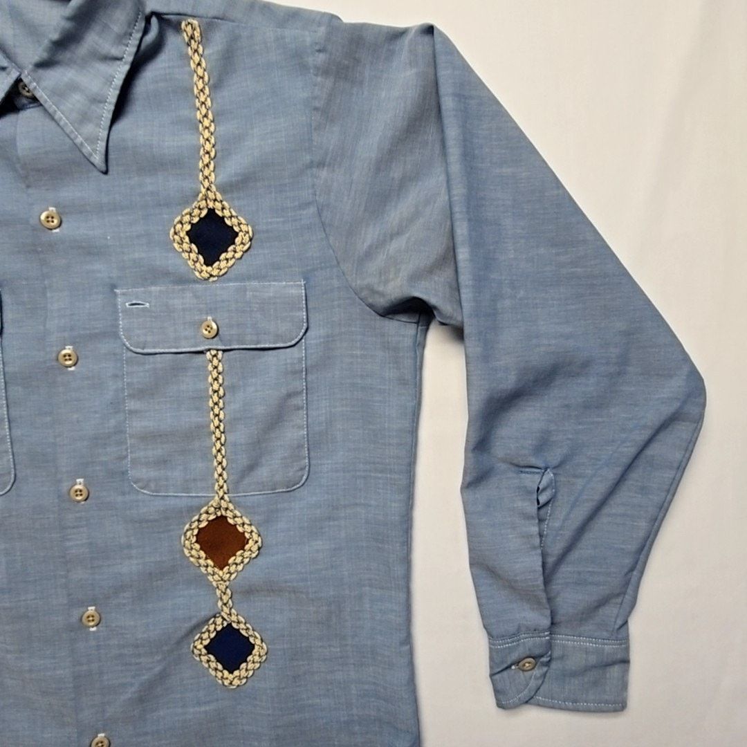 Vintage Vintage Western Embroidered Shirt Blue Cowboy L Button Up Size L / US 10 / IT 46 - 3 Thumbnail