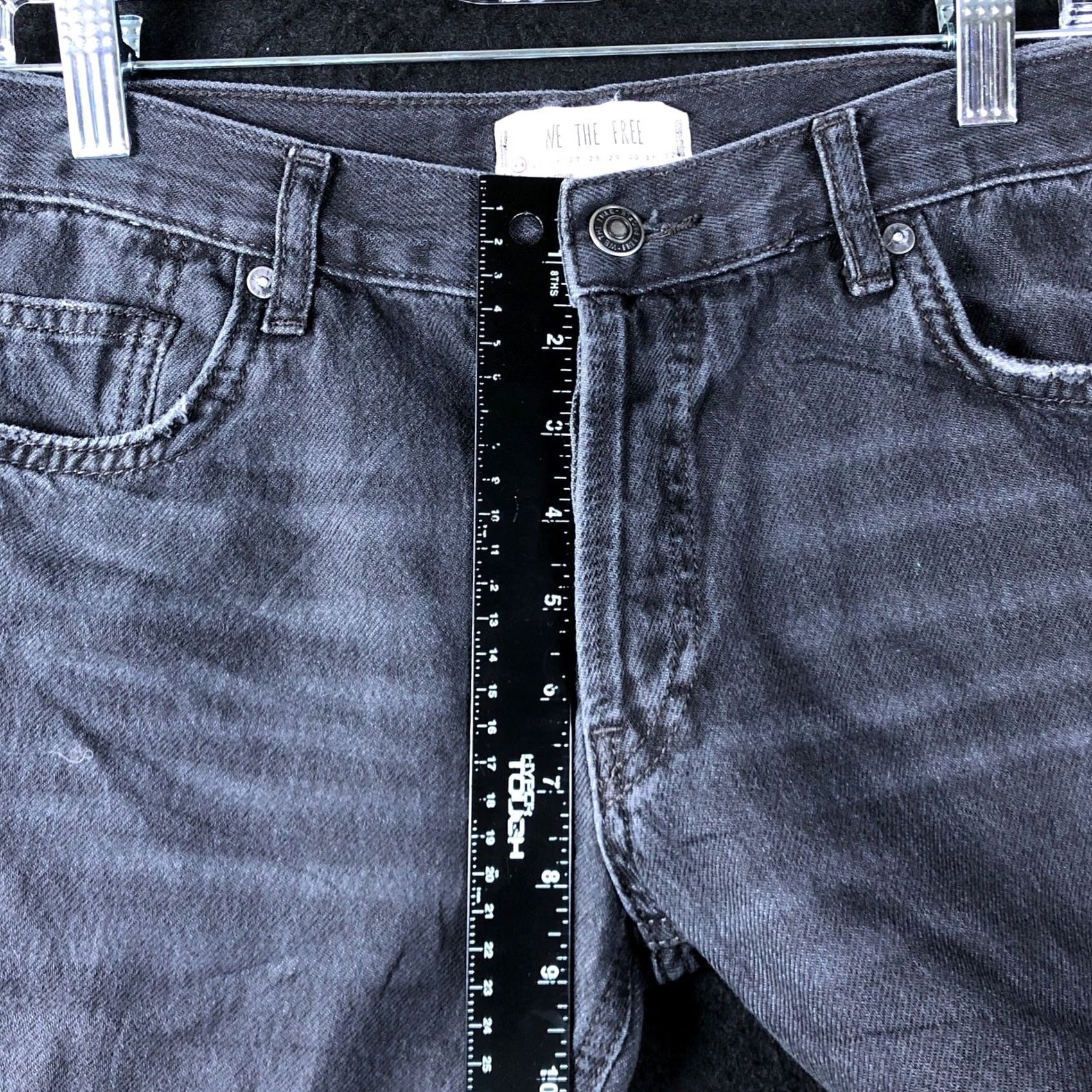 Vintage We The Free People Jeans Black Denim Maggie Mid Rise Distressed 24 Women’s 5-Pocket Design Regular Straight Denim Size 28" / US 6 / IT 42 - 7 Thumbnail