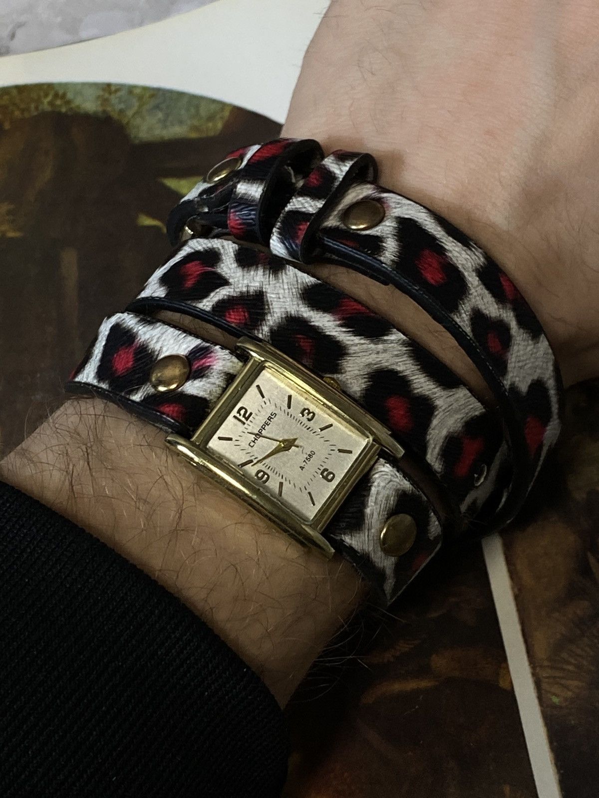 Japanese Brand Choppers Leopard Wrap Bracelet Watch Gold Tank Face Size ONE SIZE - 1 Thumbnail