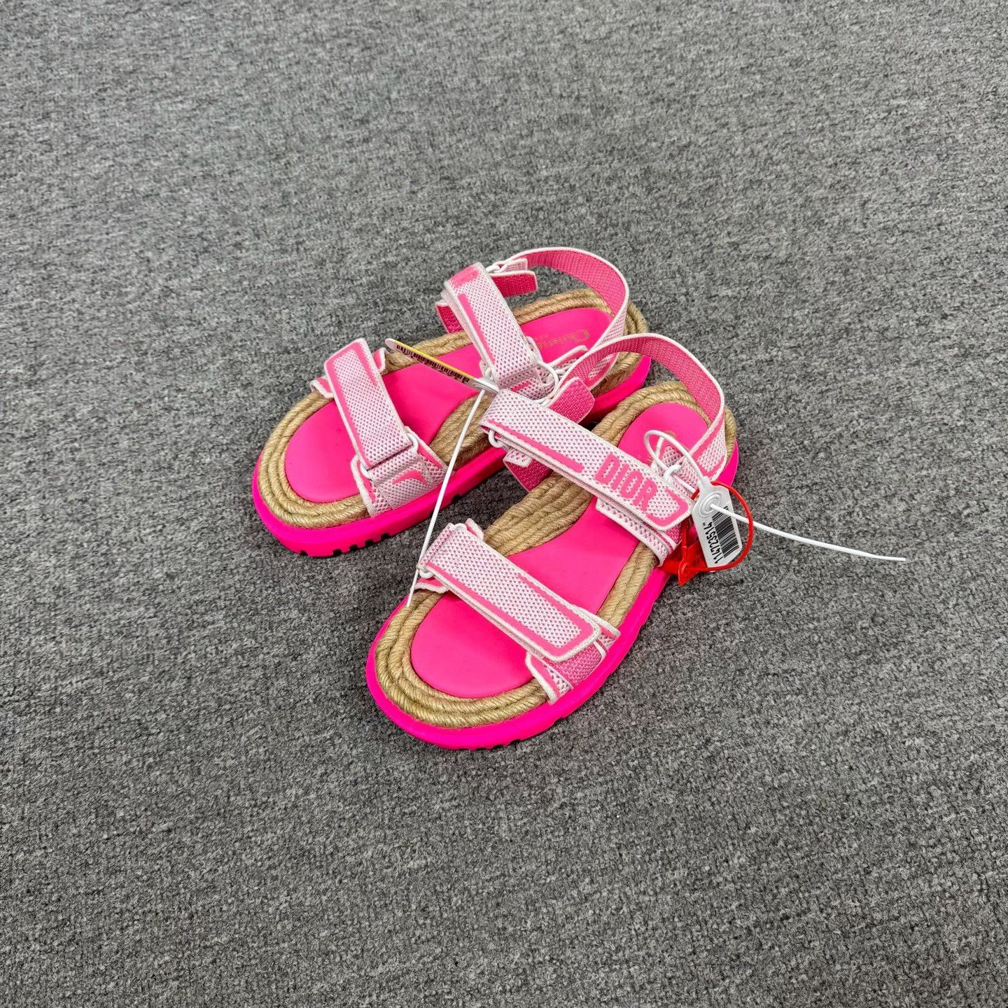 Dior Dior Pink Colorblock Velcro Straw Sandals Size US 8.5 / IT 38.5 - 1 Thumbnail