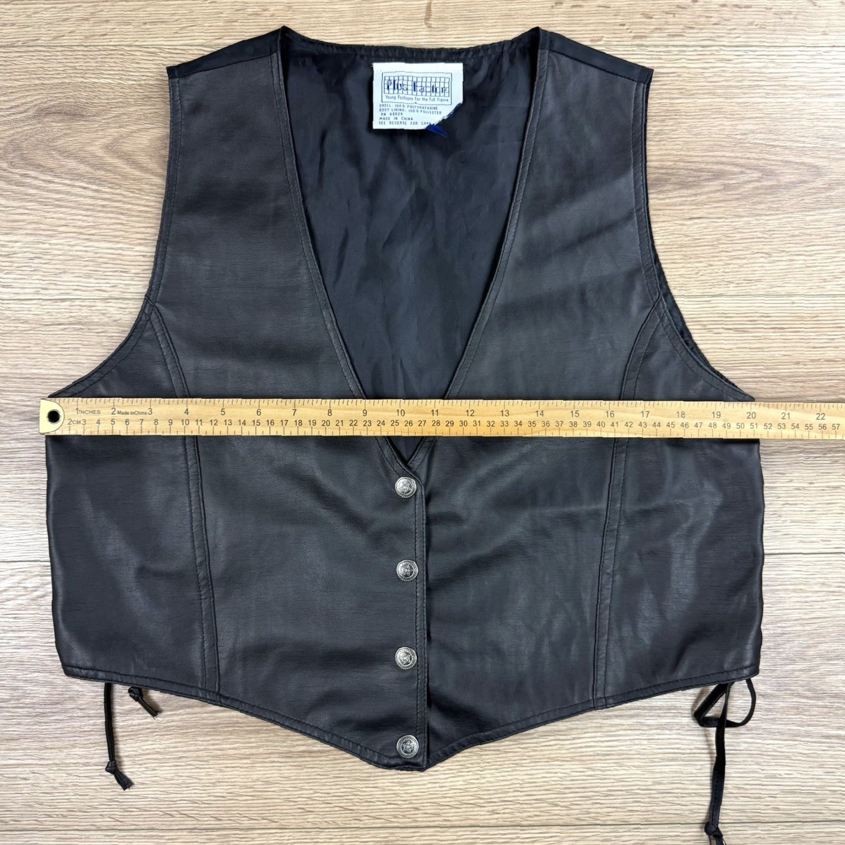 Vintage Plus Factor Vest Black Faux Leather Western Moto Biker 20W Plus Women Size 20W Vest Size 3XL / US 20-22 - 4 Thumbnail