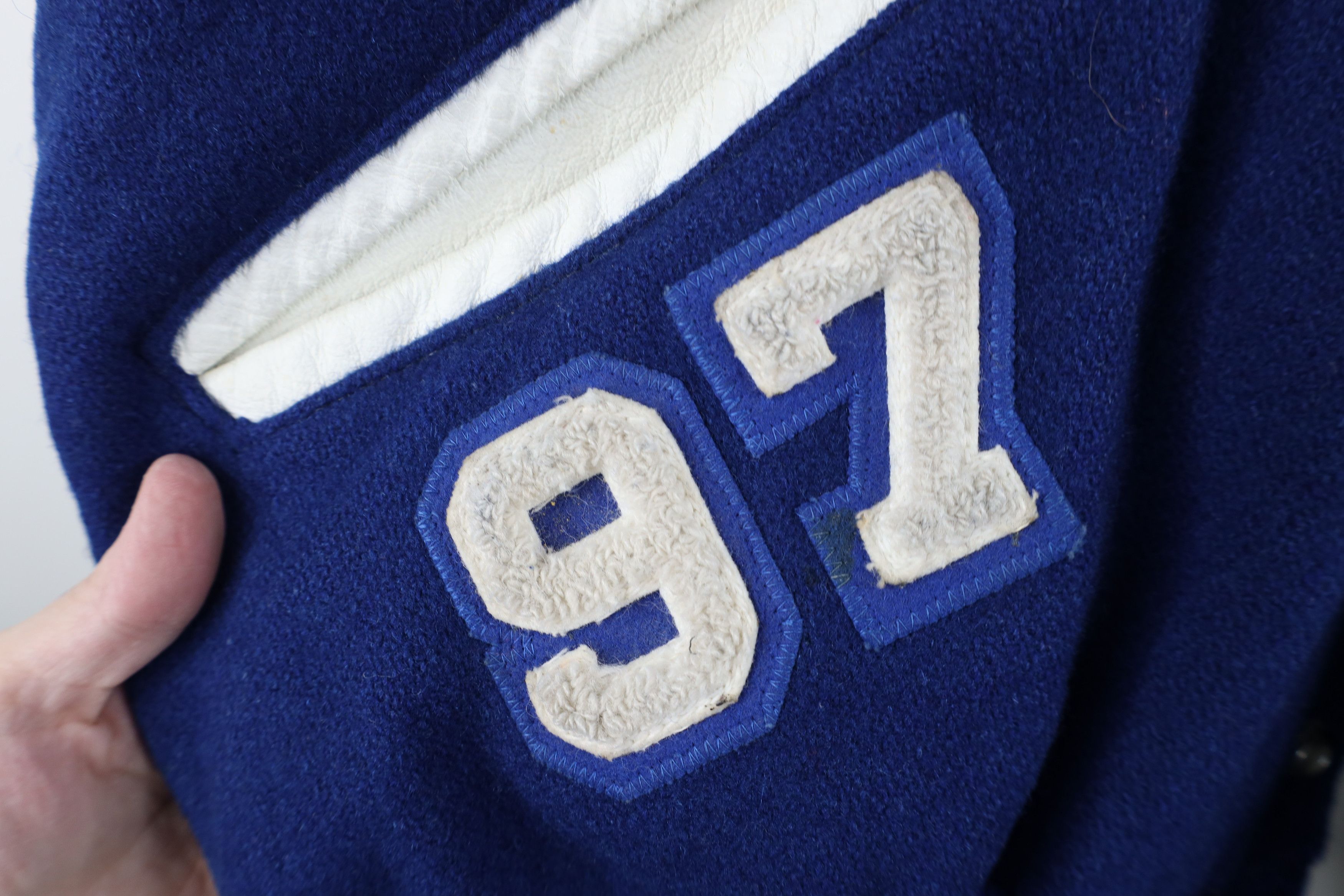 Vintage Vintage 90s Wool Leather Varsity Letterman Jacket Blue USA Size US XL / EU 56 / 4 - 8 Thumbnail