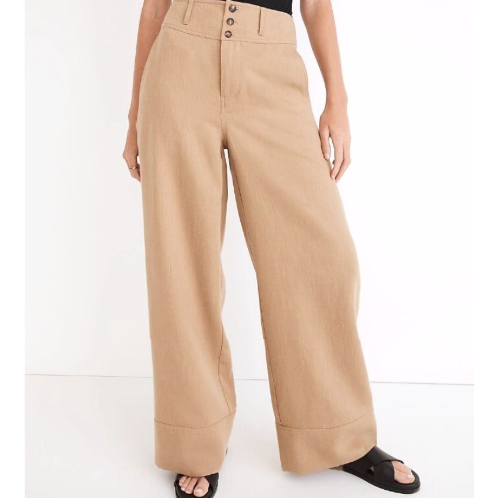 Madewell Madewell Button Front Cuffed Wide Leg Pants in Travel Linen Blend-Size 12 Size 34" / US 12 / IT 48 - 5 Thumbnail