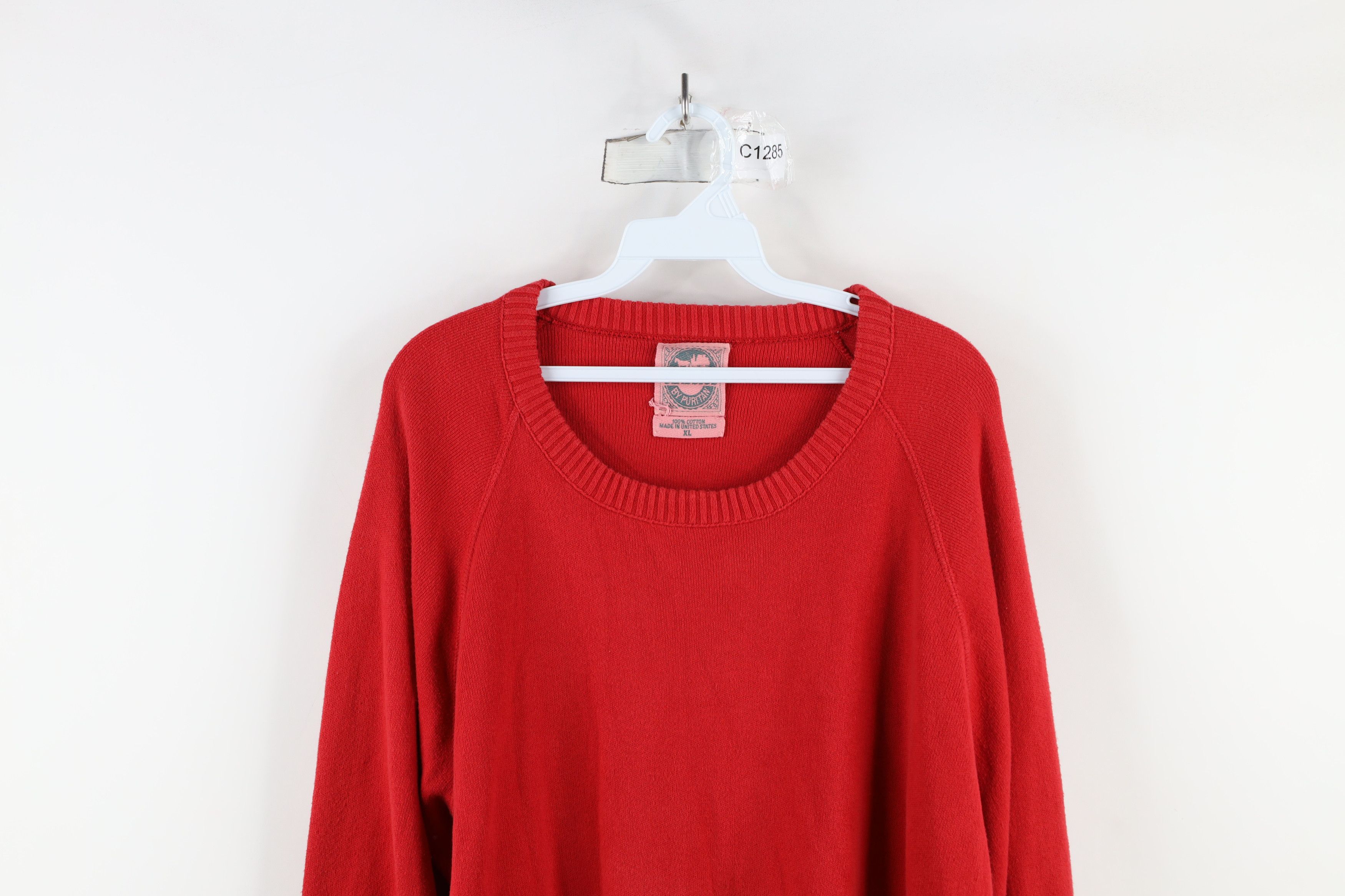 Vintage Vintage 90s Streetwear Blank Cotton Knit Sweater Red USA Size US XL / EU 56 / 4 - 2 Thumbnail