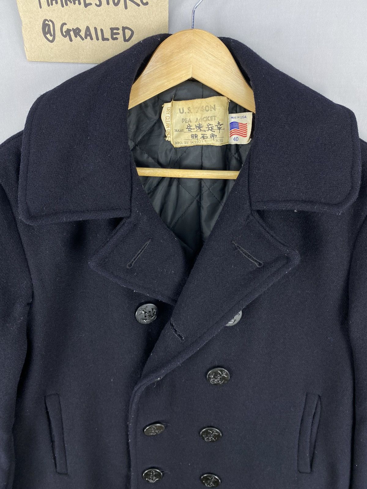 Schott Vintage 80’s US Navy Wool Pea Coat Jacket By Schott NYC Size US M / EU 48-50 / 2 - 7 Thumbnail