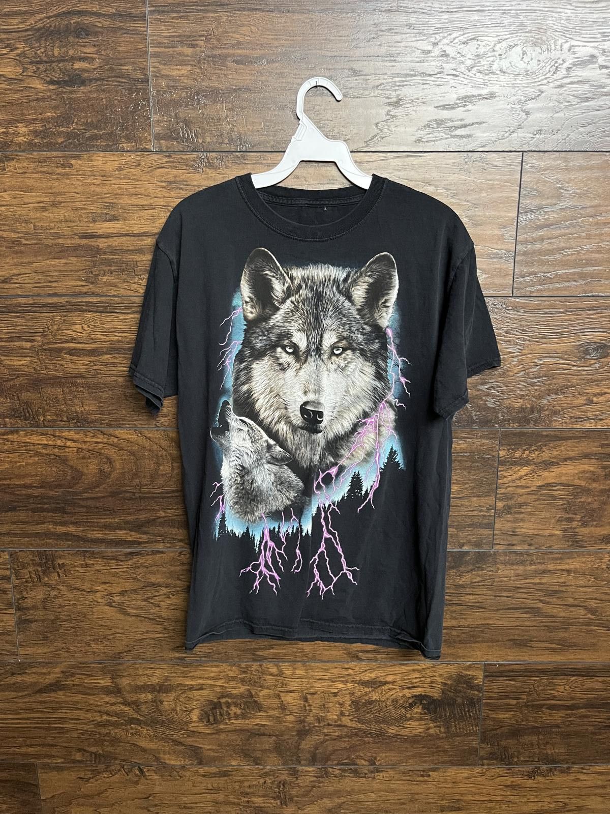 Designer Vintage Wolf Lightning Tee - Wolves Howling T-shirt - Size US S / EU 44-46 / 1 - 1 Thumbnail