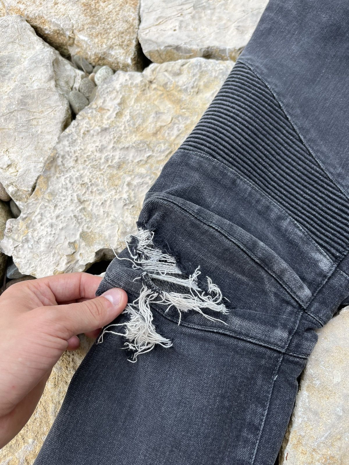 Balmain × Japanese Brand Balmain biker jeans pants 29 washed denim black distressed Size US 29 - 7 Thumbnail