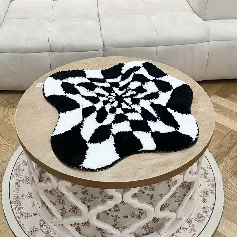 Vintage Abstract 3D Illusion Checkered Cloud Shape Tufted Rug Size ONE SIZE - 6 Thumbnail
