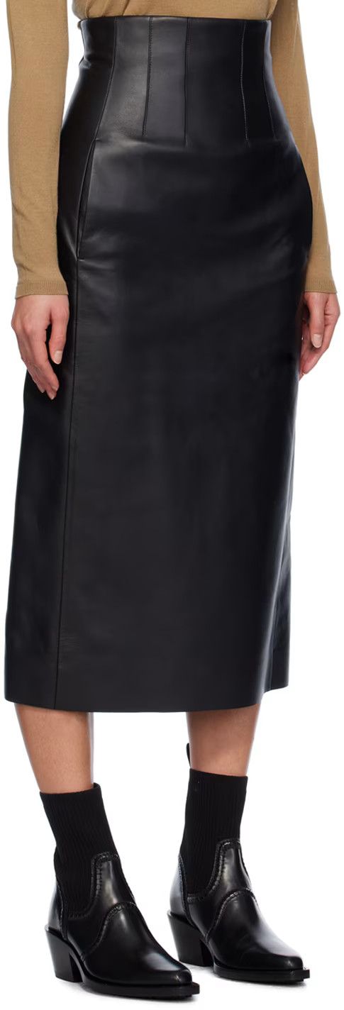 Chloe o1y0825 Leather Midi Skirt in Black Size 36" / US 14 / IT 50 - 2 Thumbnail