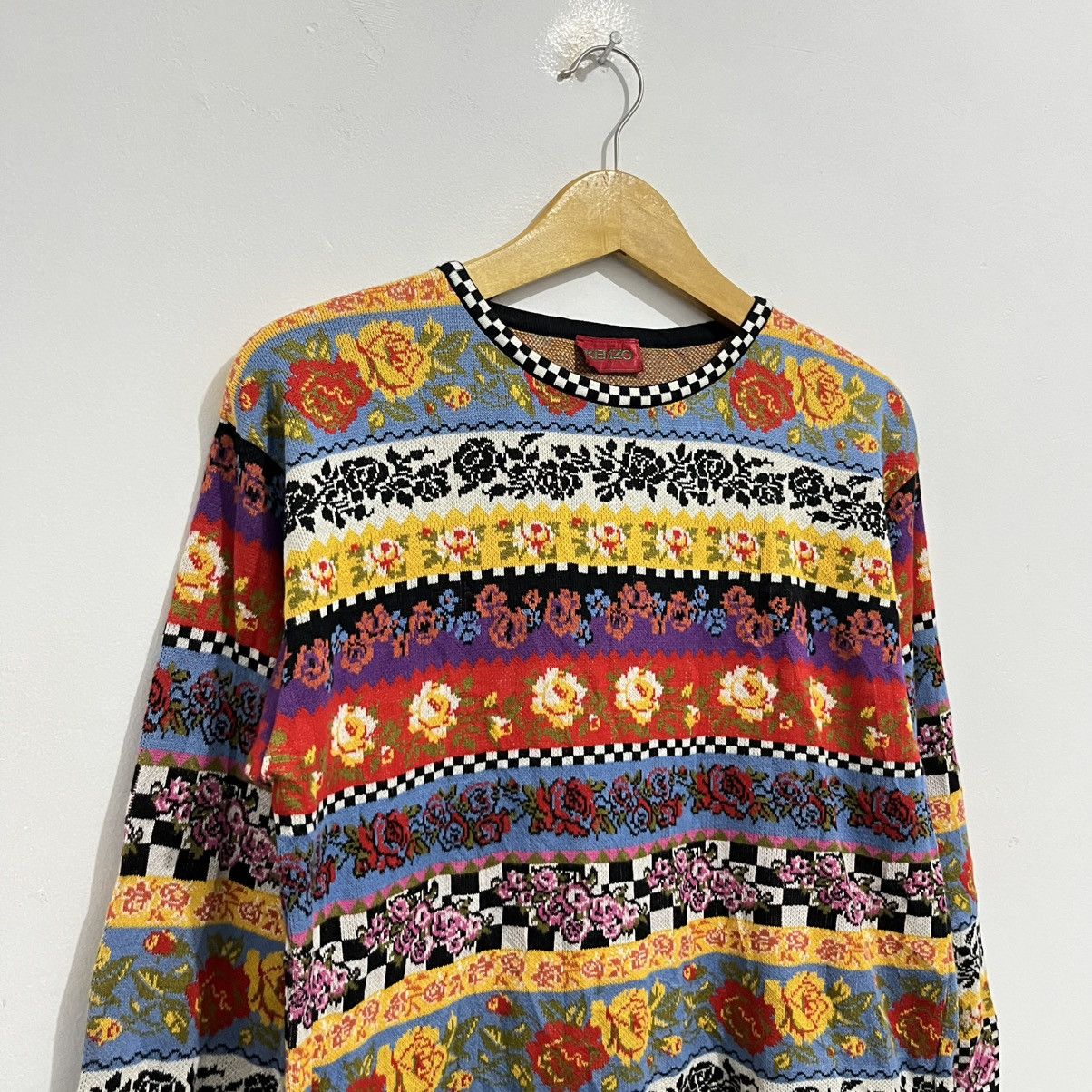 Kenzo Kenzo Vintage Floral Stripe Knit Sweater Size L / US 10 / IT 46 - 3 Thumbnail