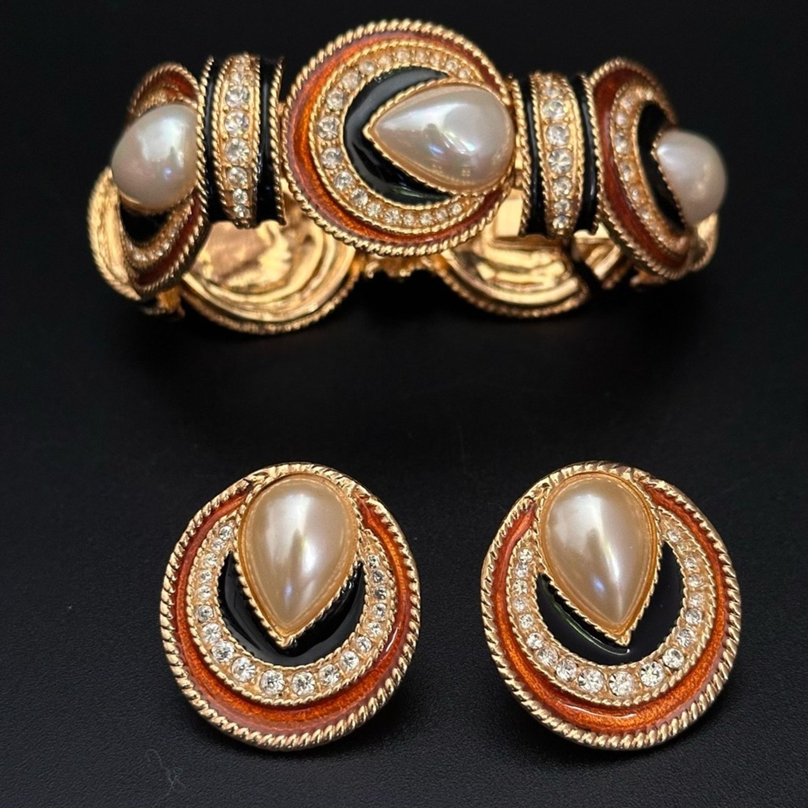 Other Vintage 90’s Jackie Orr Black Copper Pearl & CZ Set Size ONE SIZE - 6 Thumbnail