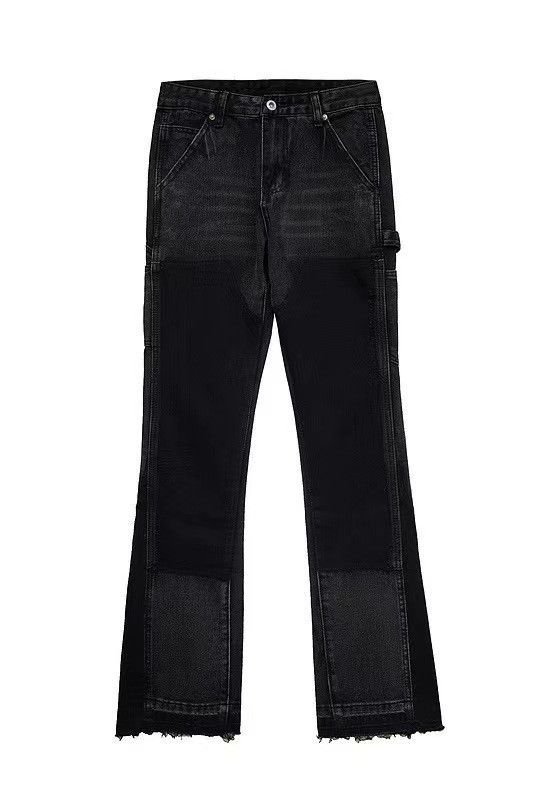 High street patchwork deconstructed micro-flare loose jeans