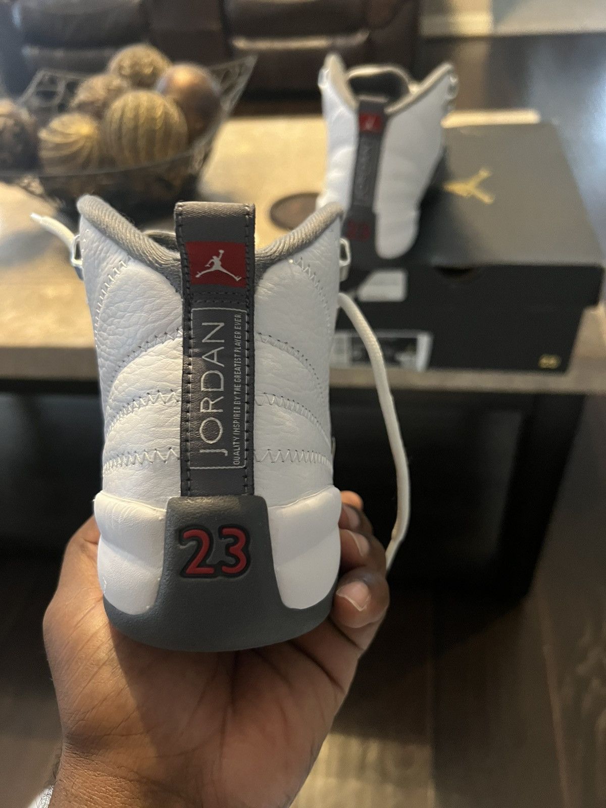 Jordan Brand Jordan 12 White Dark Grey Size US 6.5 / EU 39-40 - 5 Thumbnail