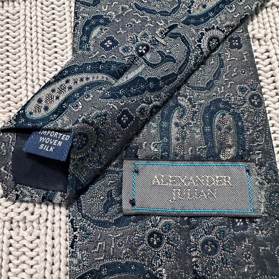 Alexander Julian Alexander Julian silver metallic paisley silk tie Size ONE SIZE - 3 Thumbnail
