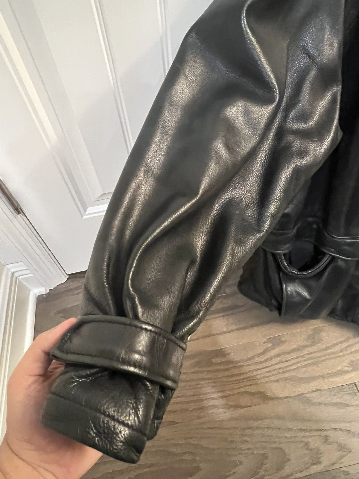 Andrew Marc Vintage 90s Andrew Marc Black Cowhide Leather Trench Coat Size US L / EU 52-54 / 3 - 6 Thumbnail