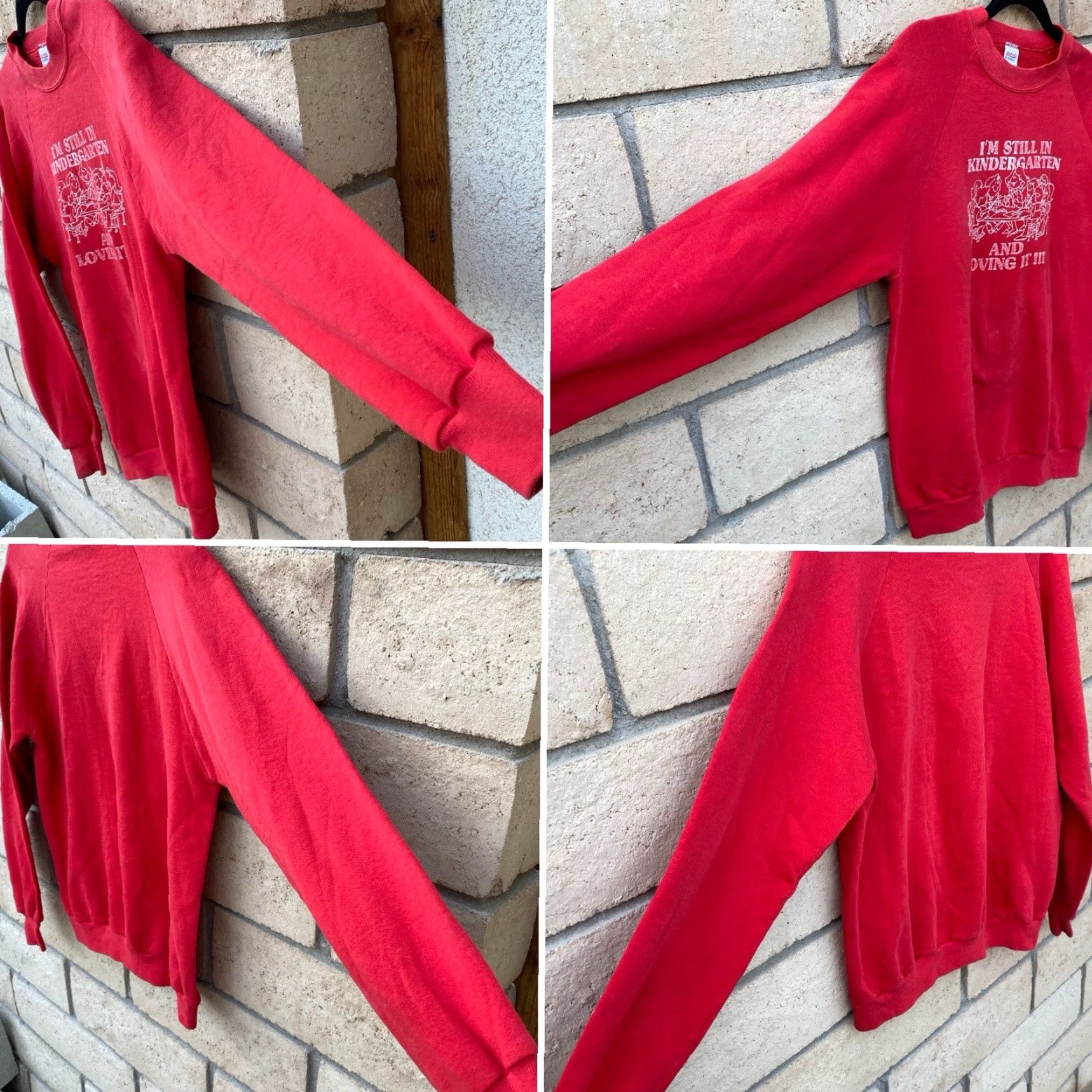 Jerzees VINTAGE Im Still In Kindergarten And Loving It Raglan Sweatshirt Worn Distressed Mens L Red Jerzees Graphic Print Cotton Blend Pullover Long Sleeve Size US L / EU 52-54 / 3 - 3 Thumbnail