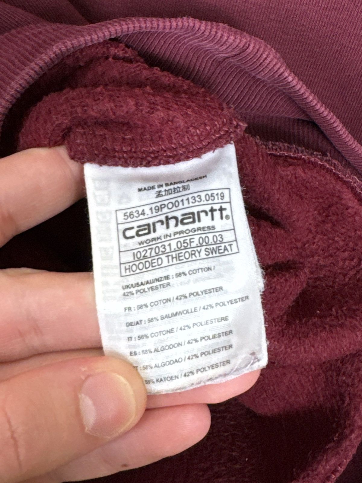 Carhartt Wip Carhartt WIP Hoodie Hooded Theory Sweat Burgundy Sz XL Size US XL / EU 56 / 4 - 14 Thumbnail