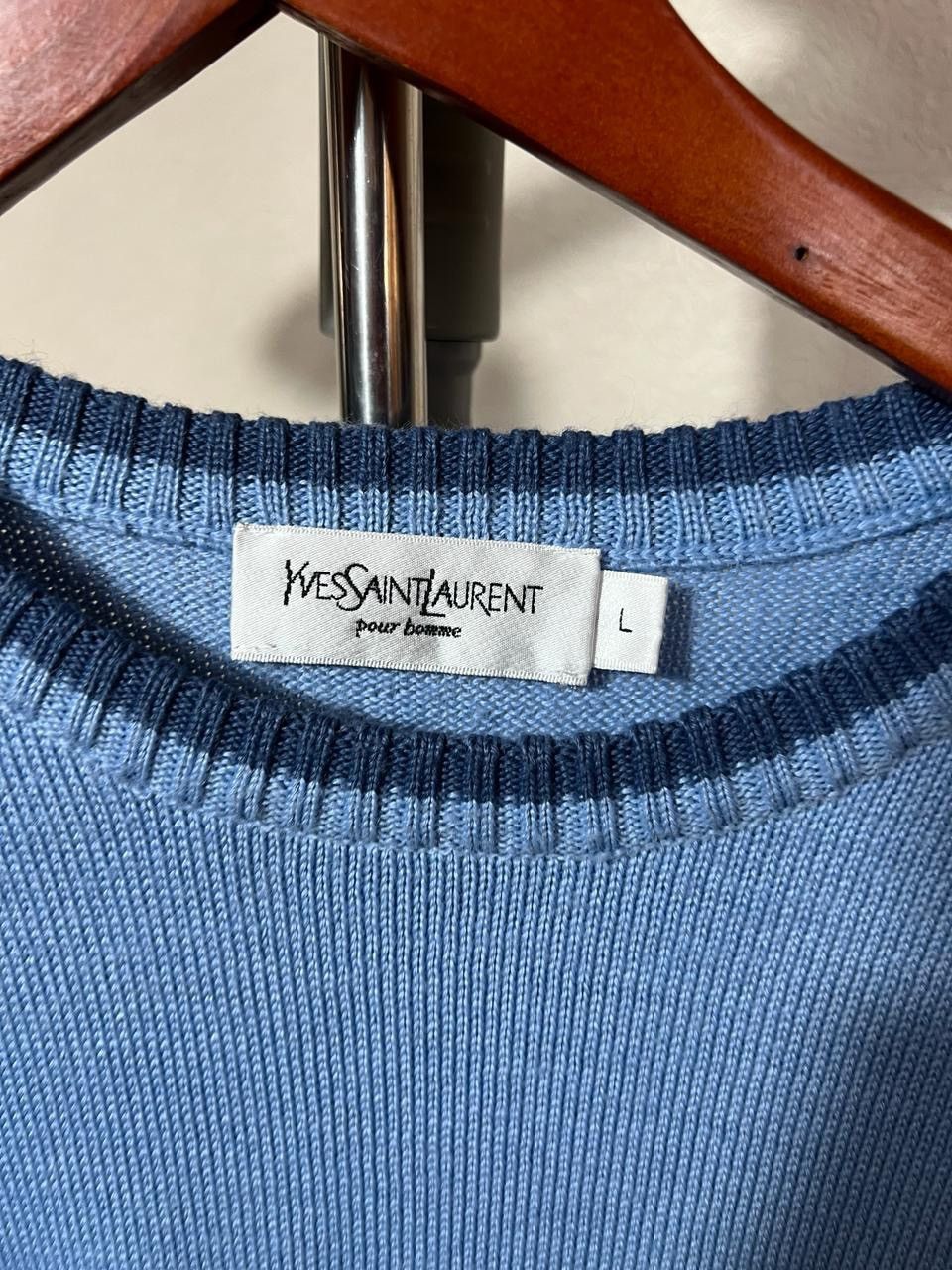 Yves Saint Laurent Yves Saint Laurent Pour Homme Big Logo Knit Sweater Blue Size US L / EU 52-54 / 3 - 3 Thumbnail