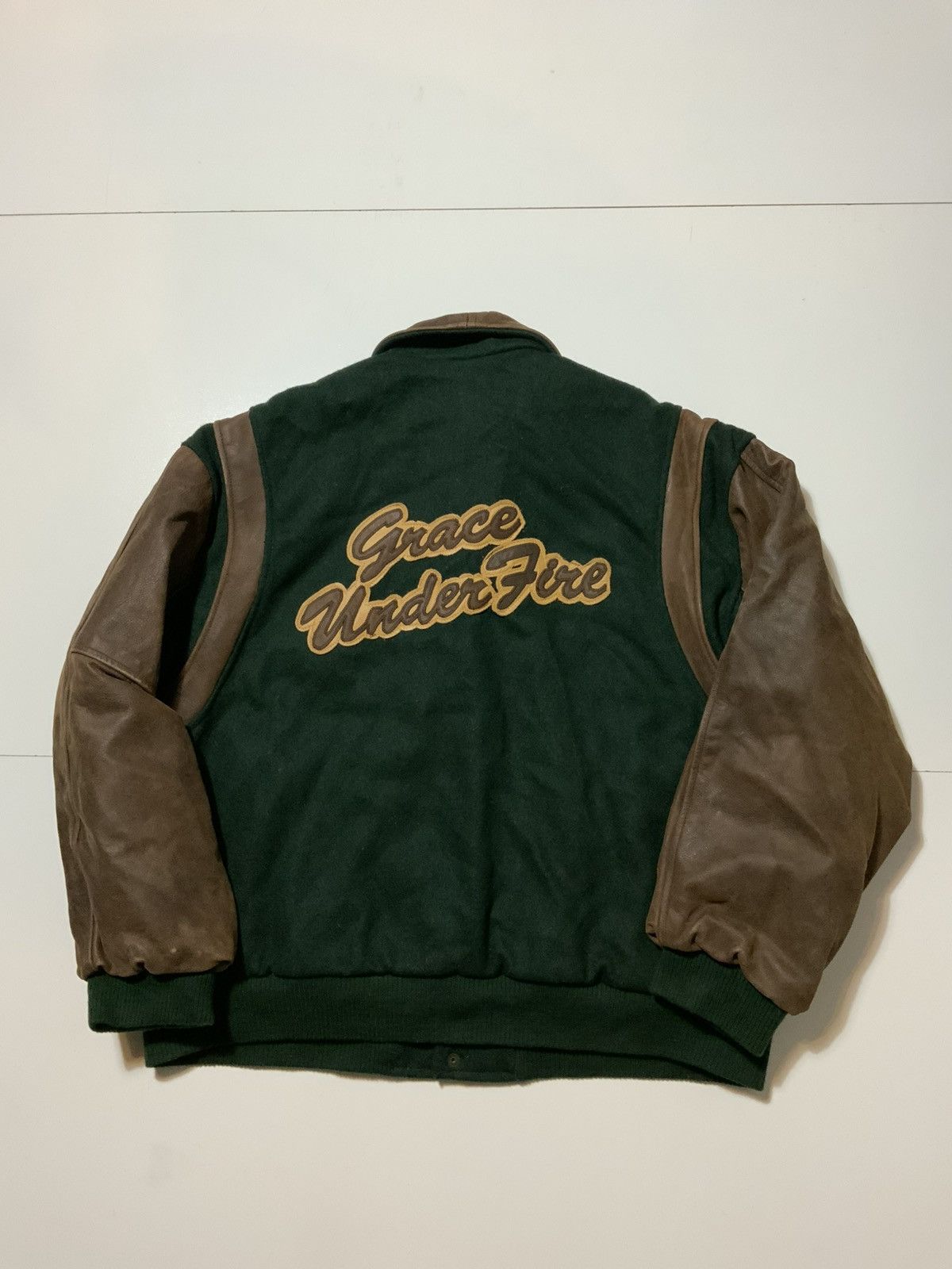 Vintage 90s G.U.F. Grace Under Fire Cast Crew Wool Leather Jacket Size US L / EU 52-54 / 3 - 1 Thumbnail