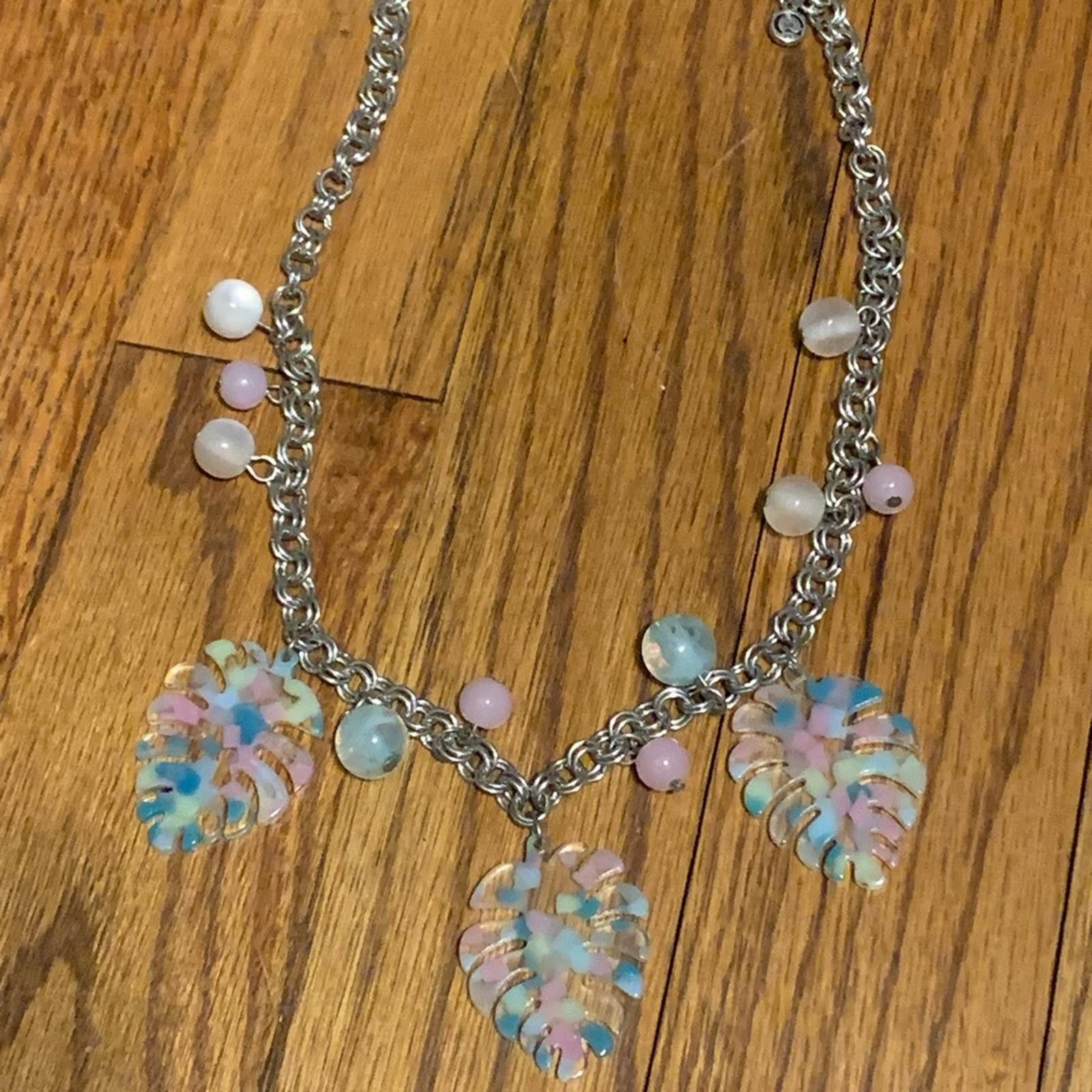 Designer Silver and Pink Floral Charm Necklace with Cascading Design Size ONE SIZE - 1 Thumbnail