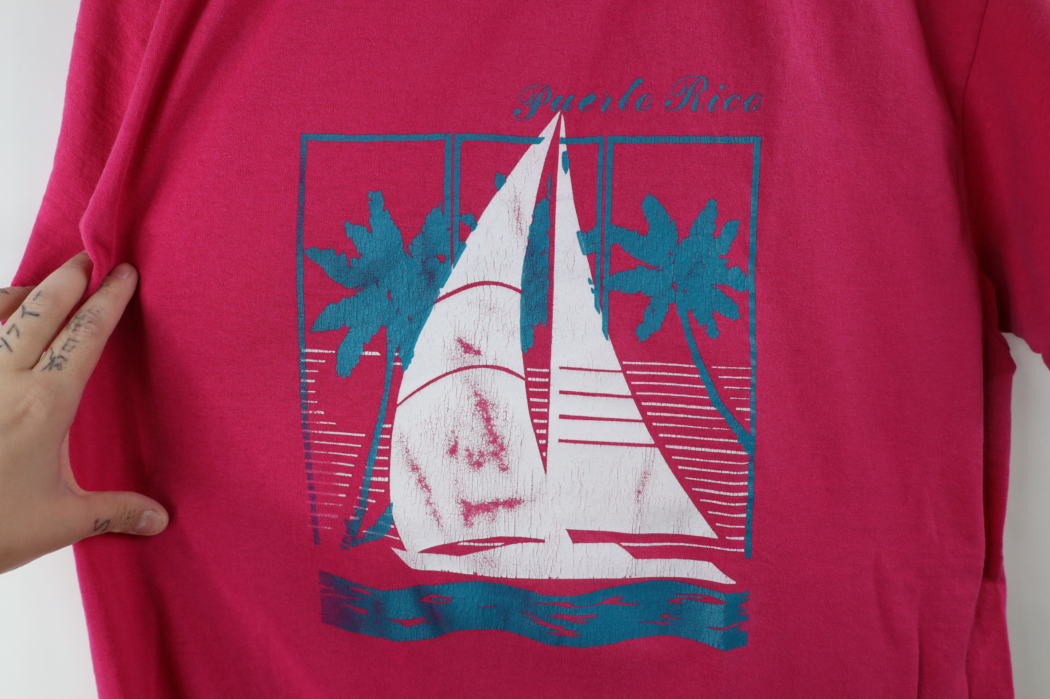 Vintage Vintage 80s Streetwear Puerto Rico Sailboat T-Shirt Pink USA Size US L / EU 52-54 / 3 - 4 Thumbnail