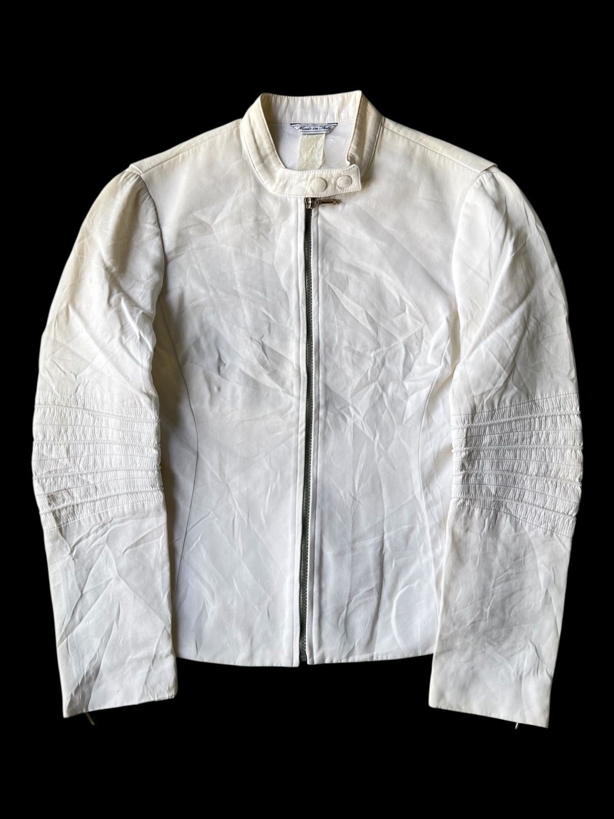 Versace Vintage Gianni Versace Off White Zipper Riding Biker Jacket Size US S / EU 44-46 / 1 - 1 Thumbnail