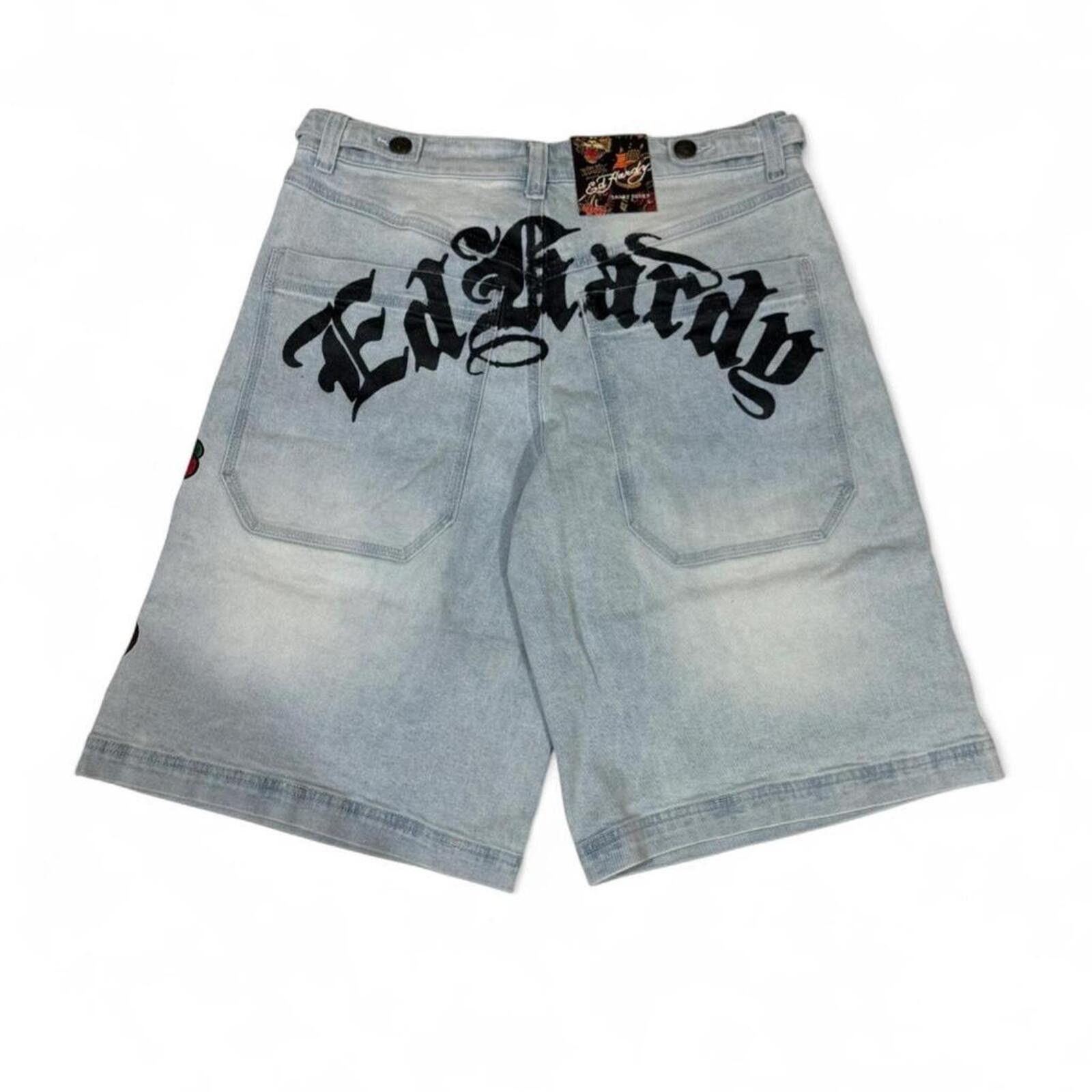 Ed Hardy Ed Hardy denim shorts with design LIFE BEFORE HONOR ❤️‍🩹 Size 31" - 2 Thumbnail