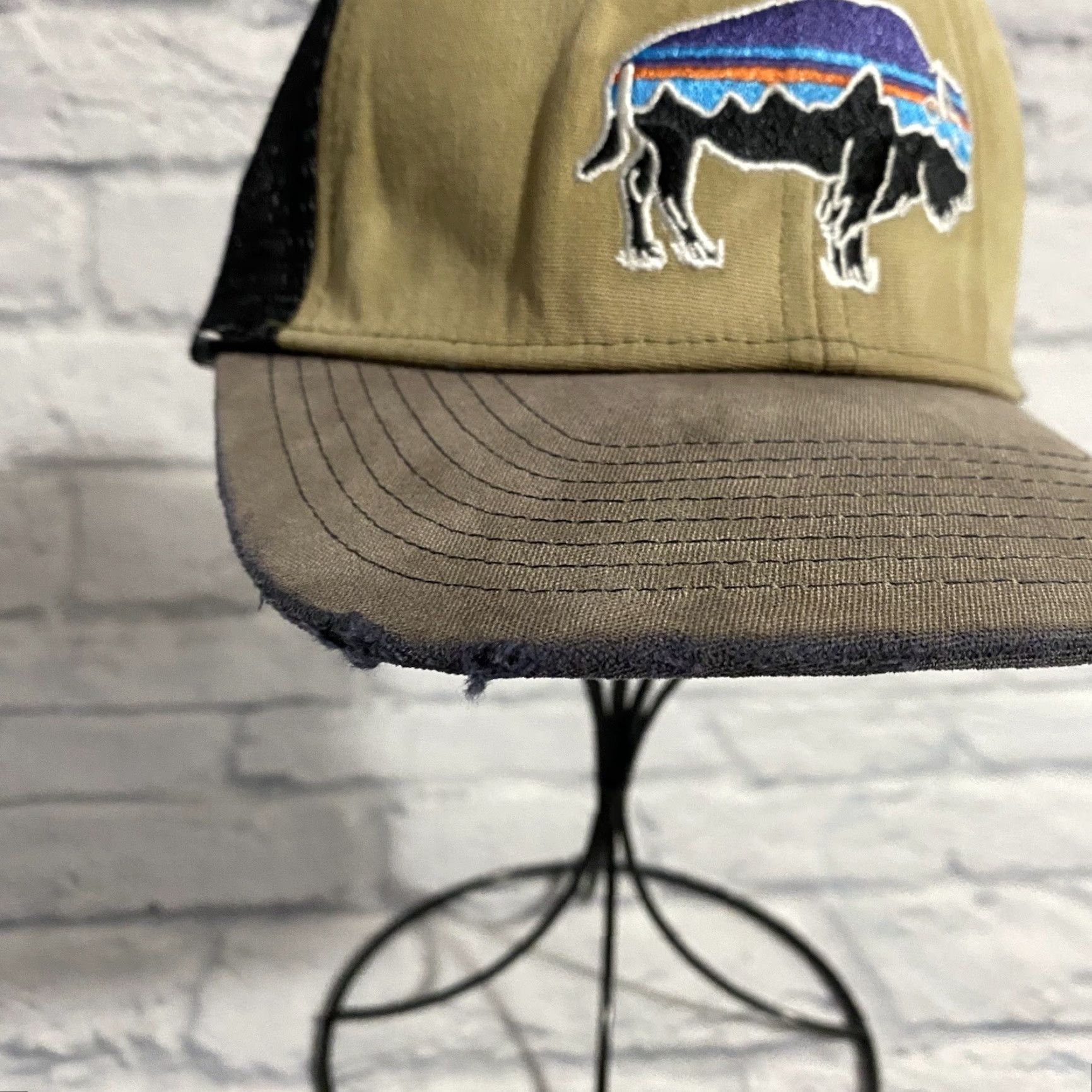Patagonia Patagonia Fitz Roy Bison Buffalo Bear Snapback Trucker Hat Cap Tan Distressed Brown Adjustable Men Cap Hat Size ONE SIZE - 4 Thumbnail