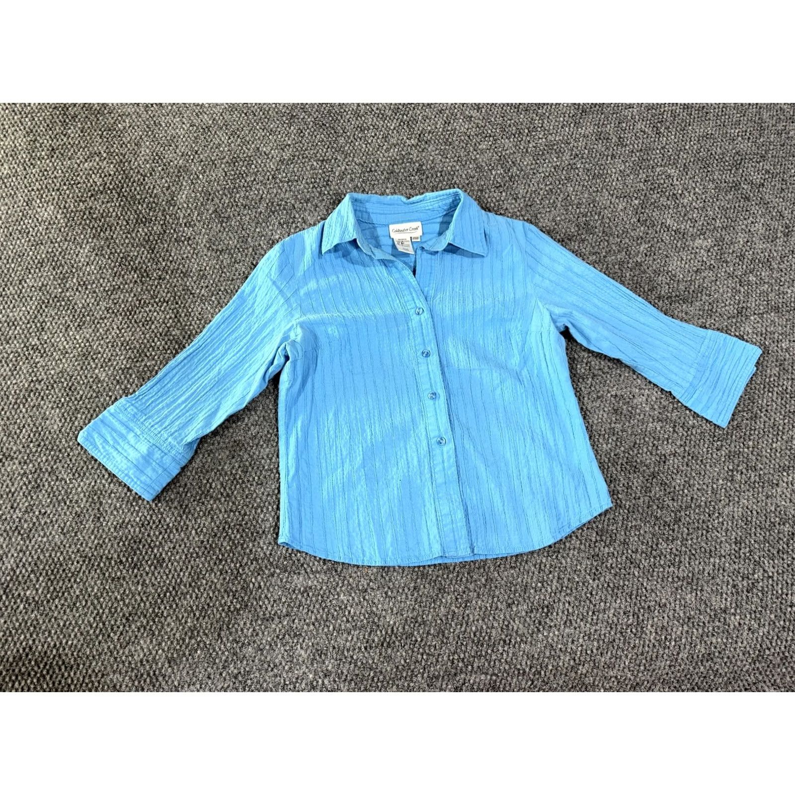 Coldwater Creek Coldwater Creek Shirt PXS Womens Blue Solid Stretch 3/4 Sleeve Button Front Top Size XS / US 0-2 / IT 36-38 - 2 Thumbnail
