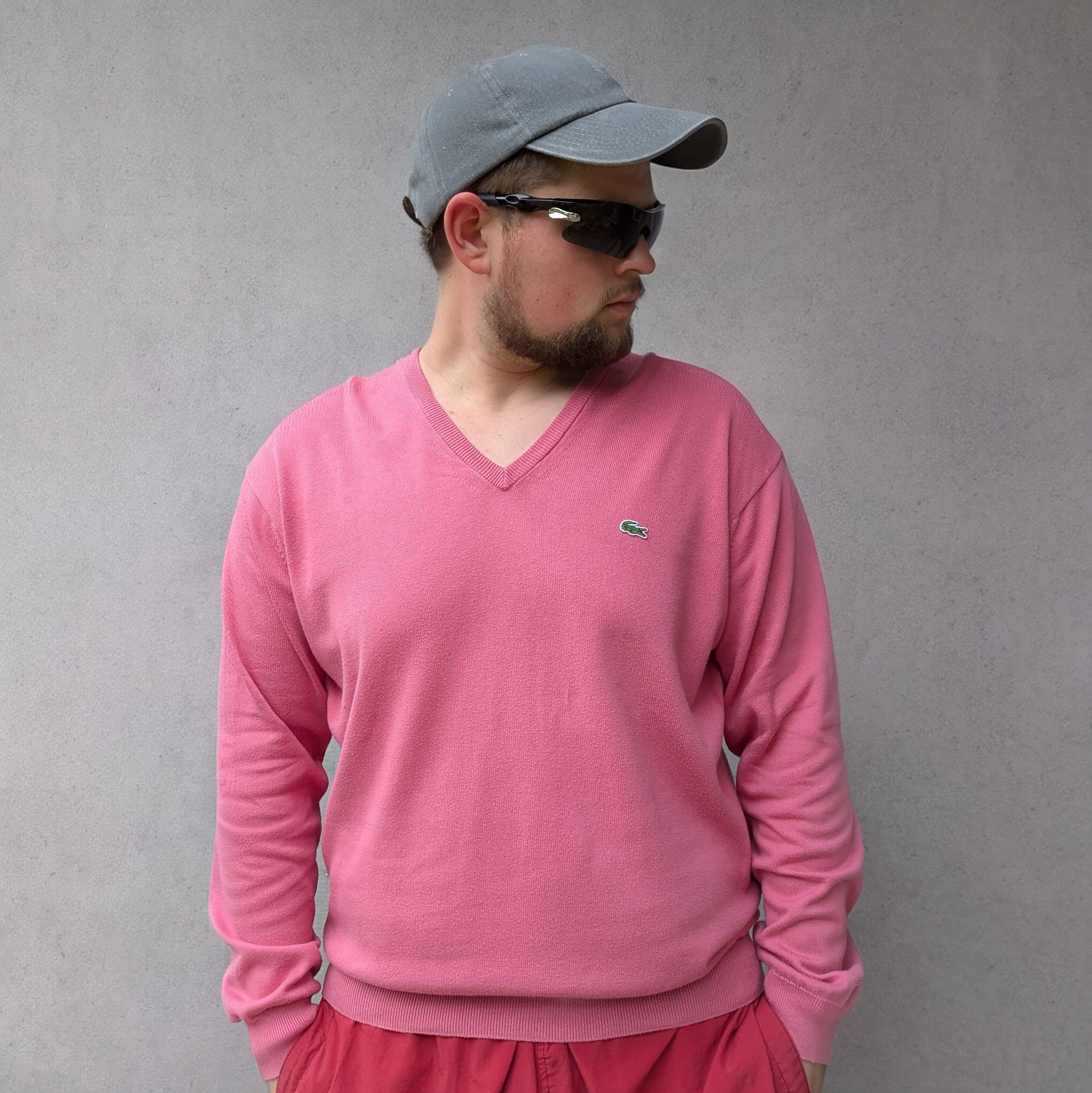 Lacoste × Vintage LACOSTE Men's Vintage Lightweight Pink V-Neck Sweater Size US L / EU 52-54 / 3 - 1 Thumbnail