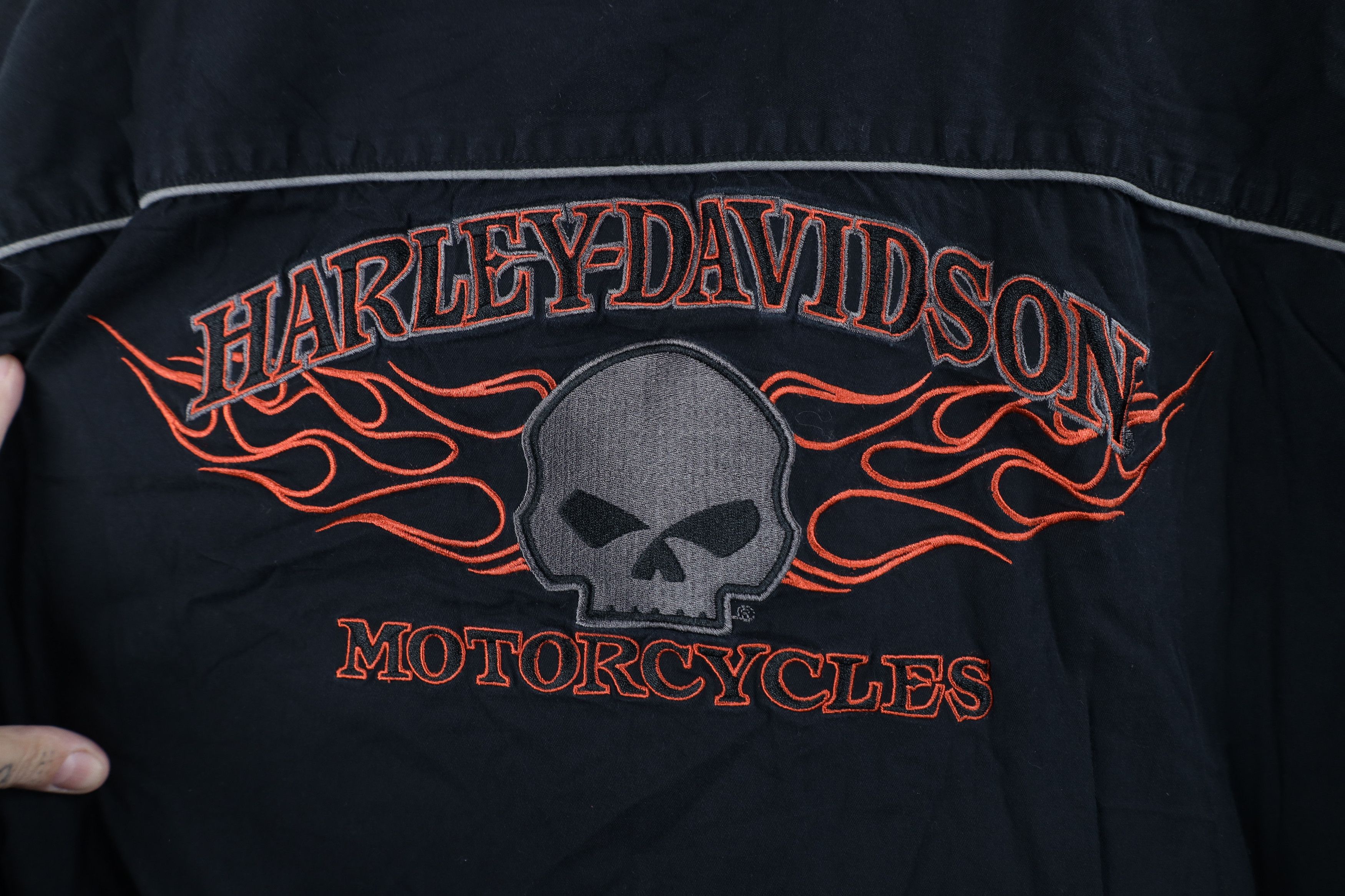 Harley Davidson Vintage Harley Davidson Spell Fire Flames Skull Button Shirt Size US XXL / EU 58 / 5 - 10 Thumbnail