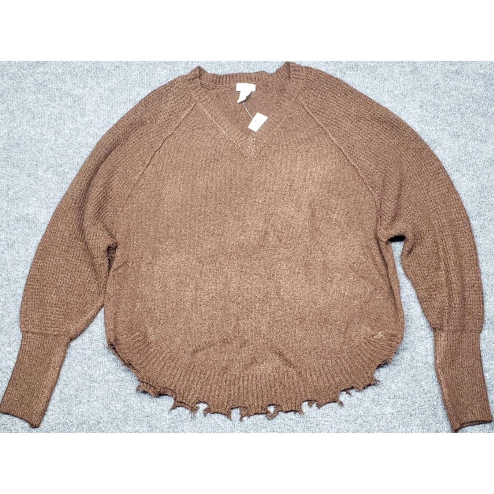 Vintage Rue21 Sweater Womens M Brown Long Sleeve V-Neck Scalloped Hem Pullover New Size M / US 6-8 / IT 42-44 - 2 Thumbnail