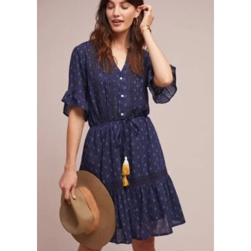 image of Isabella Sinclair Anthropologie Navy Blue Bandera Dress Xl, Women's