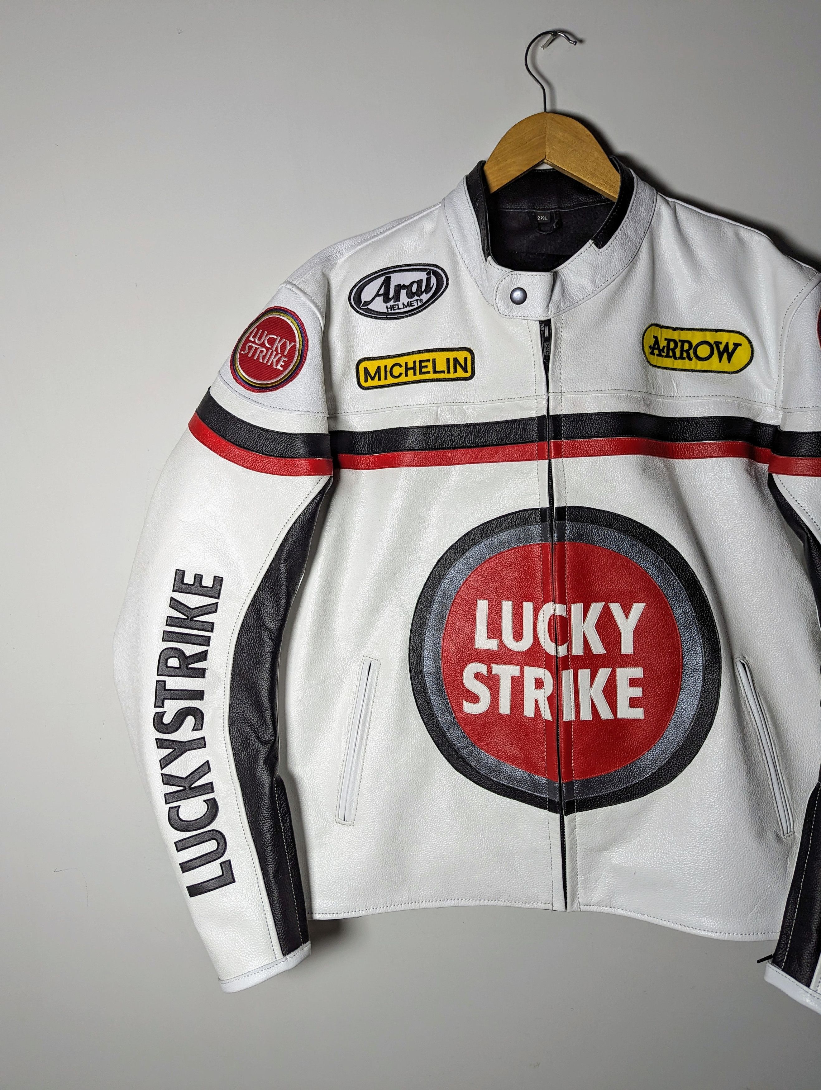 Vintage 💥🔥 VINTAGE LUCKY STRIKE RACING LEATHER BIKER JACKET Size US L / EU 52-54 / 3 - 4 Thumbnail