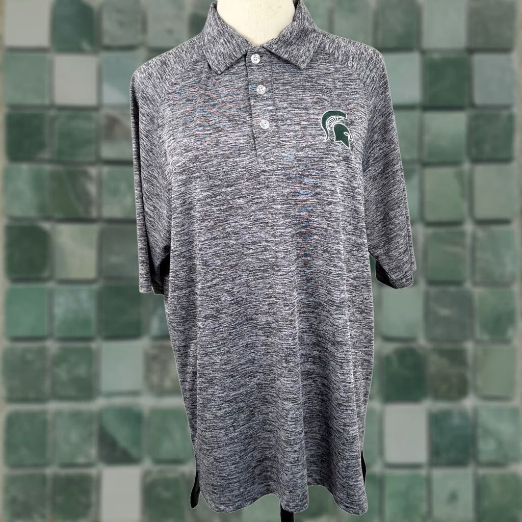Vintage Campus Heritage Michigan State Spartans Men Polo Shirt M Grey Space Dye NCAA EUC Size US M / EU 48-50 / 2 - 1 Thumbnail