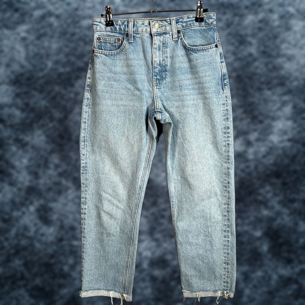 Topshop Topshop Womens Jeans Straight High-Waisted 25 Light Wash Denim Raw Hem Blue Size 42" / US 20 - 1 Thumbnail