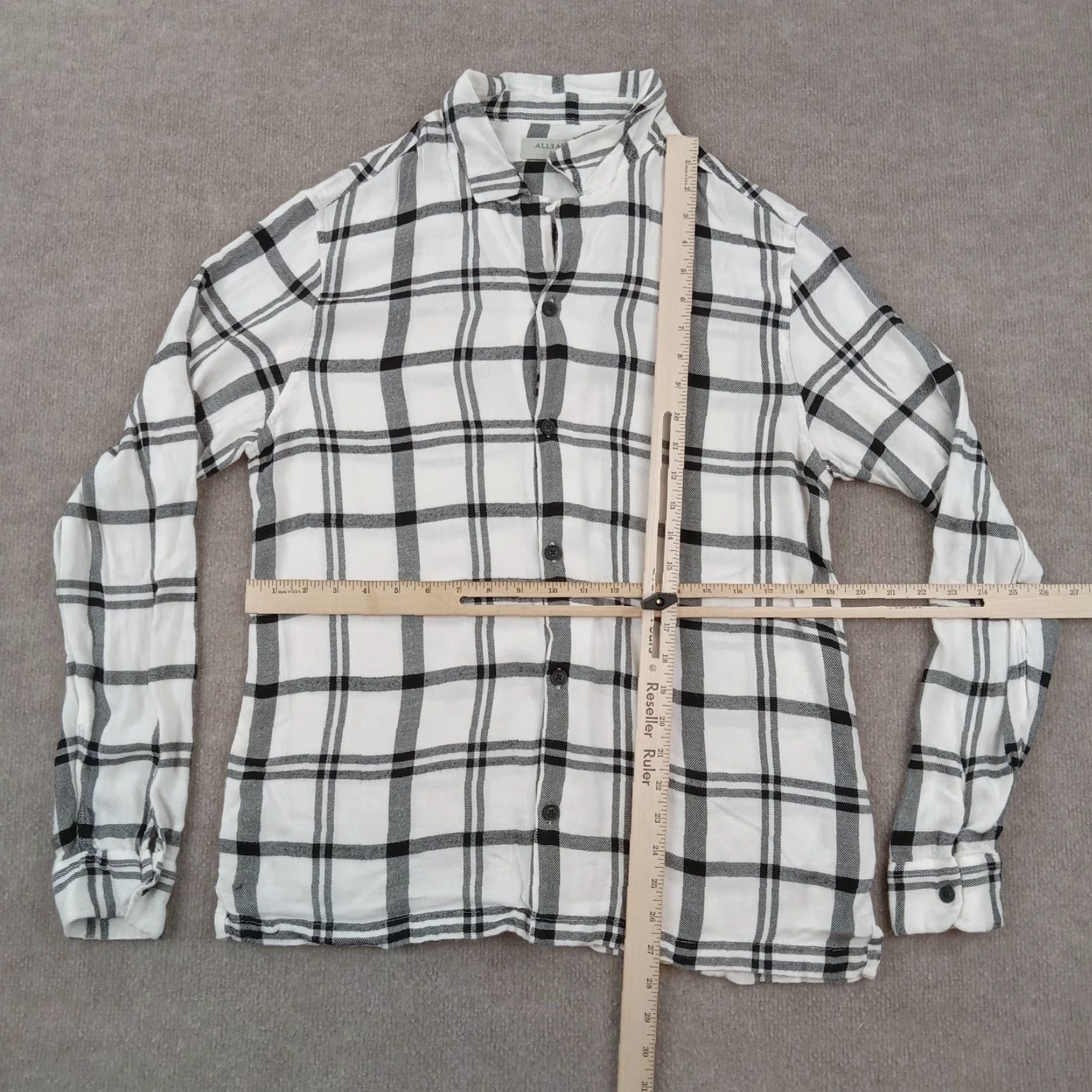 Allsaints AllSaints Women's White Black Plaid Long Sleeve Button Up Shirt Large Size L / US 10 / IT 46 - 2 Thumbnail